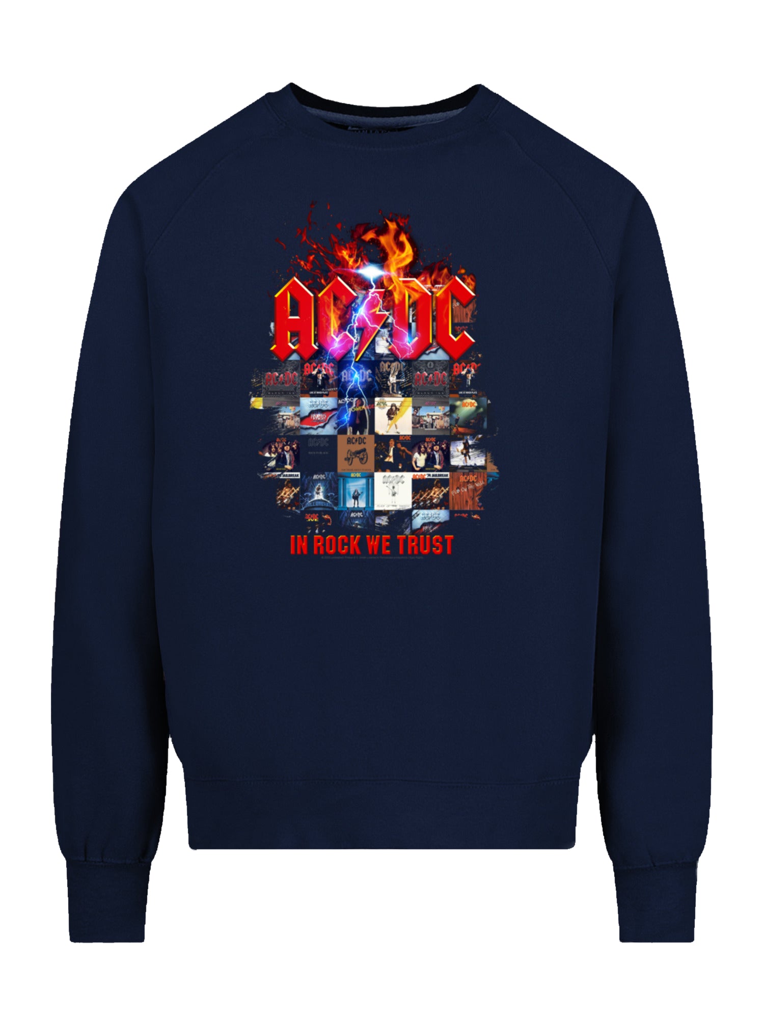 AC/DC In Rock We Trust Cubras con álbum con Vintage Fleece Raglan Crew