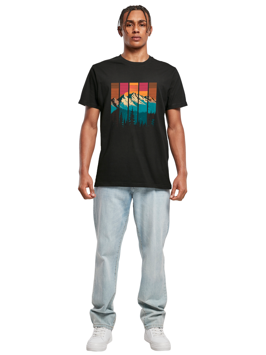 Berg Sonnenuntergang Retro Kunst T-Shirt