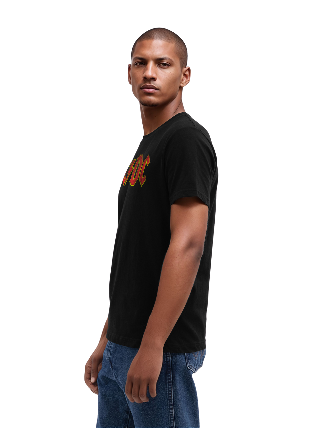 T-shirt organique masculin de logo rouge en détresse AC / DC