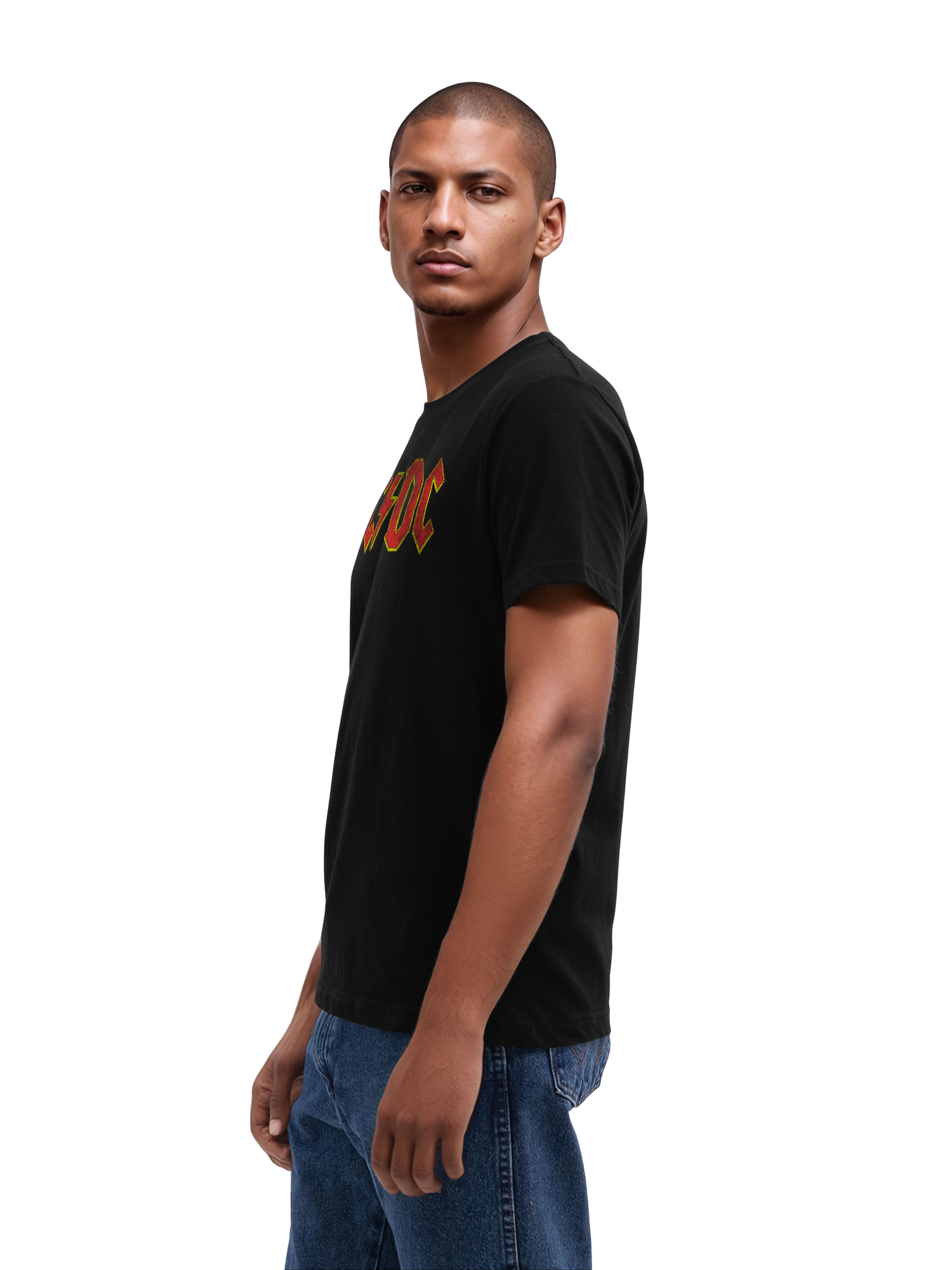 T-shirt organique masculin de logo rouge en détresse AC / DC
