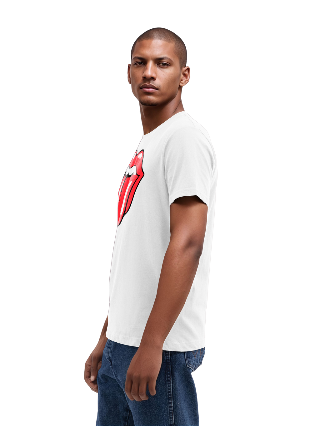 The Rolling Stones Classic Tongue Blk con Blanks verdaderos | Camiseta regular para hombres