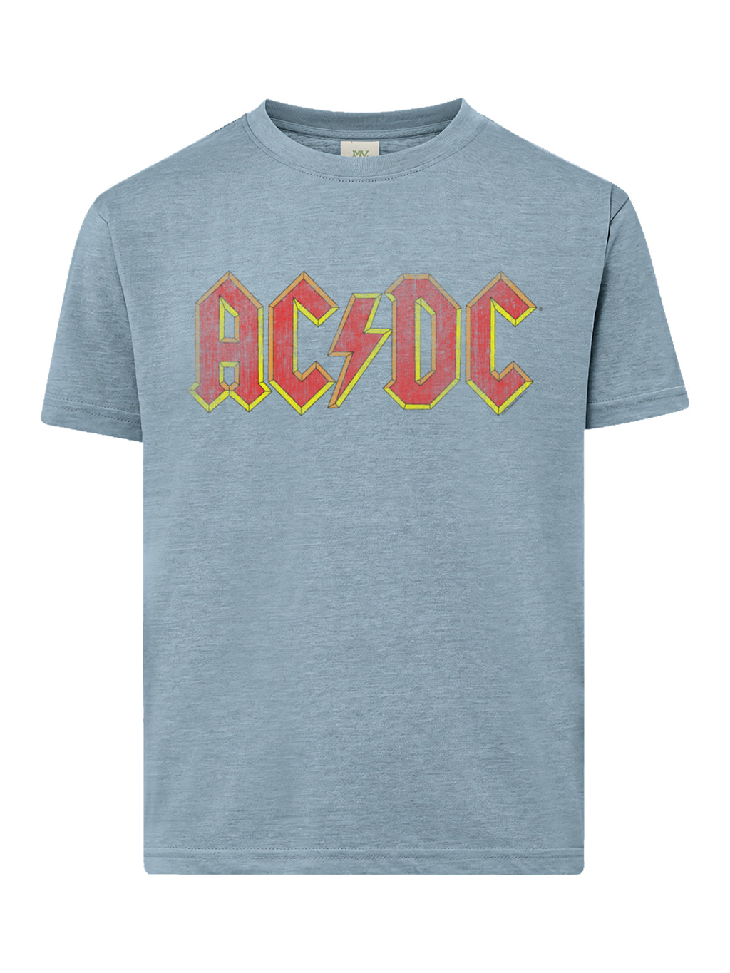 Logotipo rojo angustiado AC/DC con camiseta de amigo juvenil