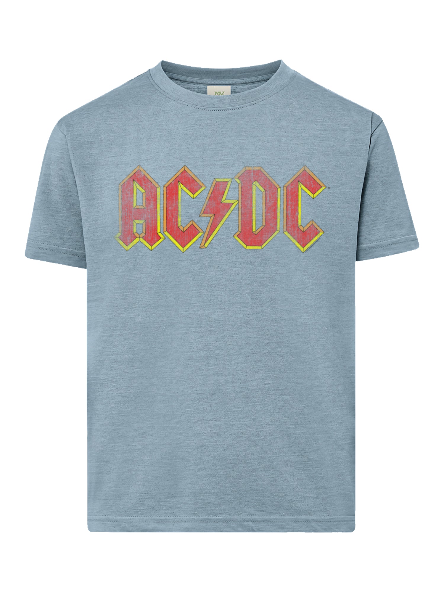 Logotipo rojo angustiado AC/DC con camiseta de amigo juvenil