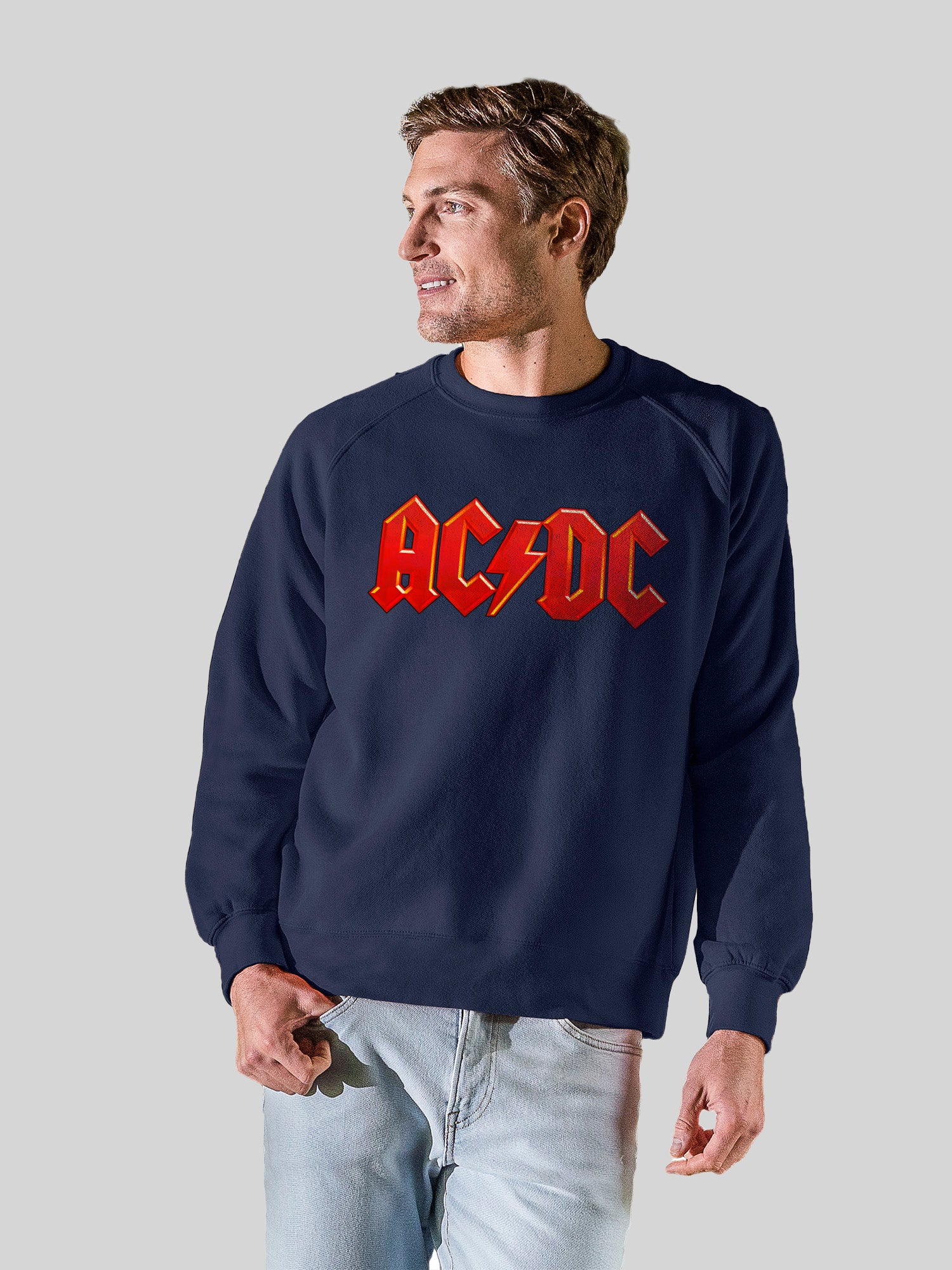 ACDC LOGO RED DARK AOP con tripulación de raglán de lana vintage