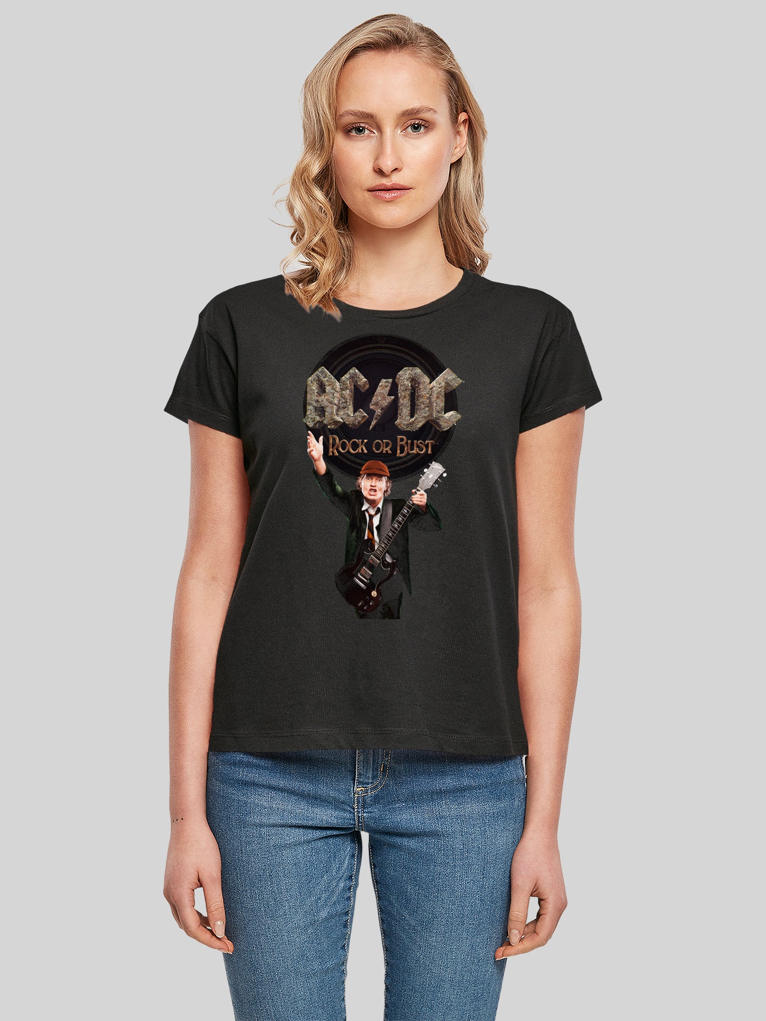 ACDC Rock ou Bust Angus Young avec des dames Box Tee