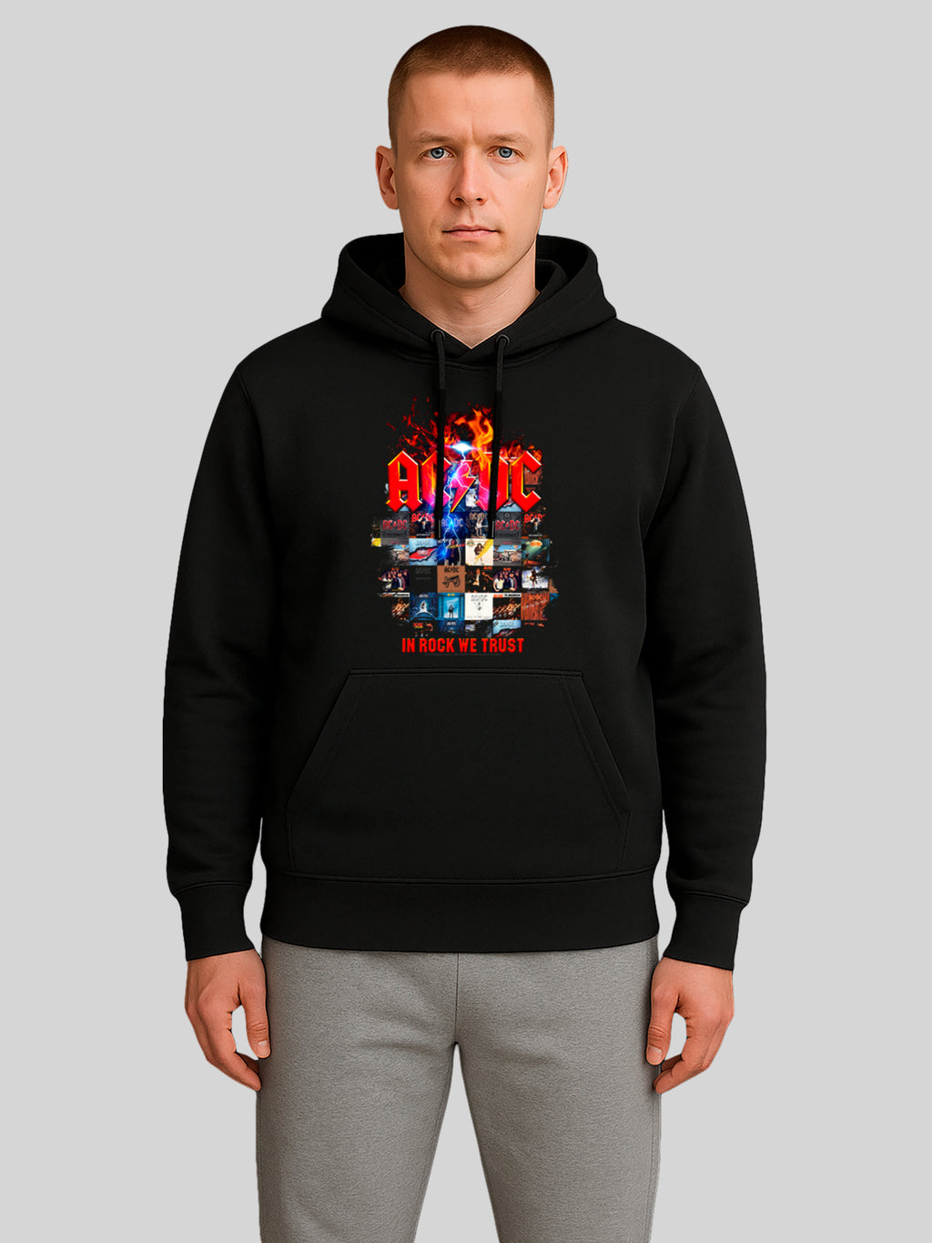 AC/DC In Rock We Trust Album Covers Men's Organic Hoodie