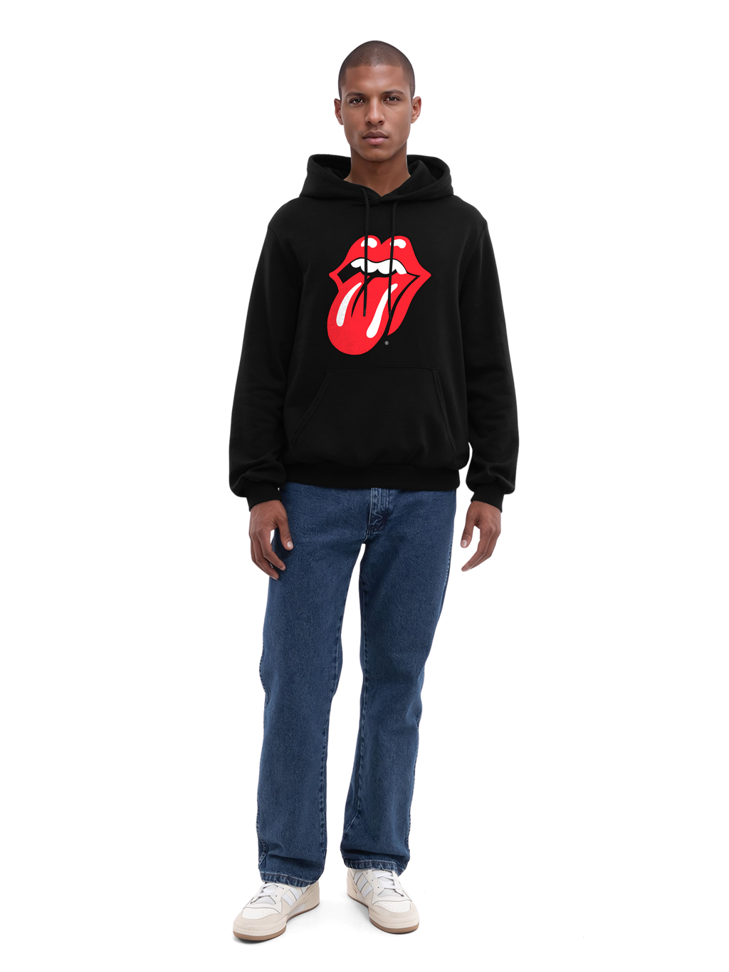 The Rolling Stones Classic Tongue Blk con Blanks verdaderos | Sudadera con capucha regular para hombres