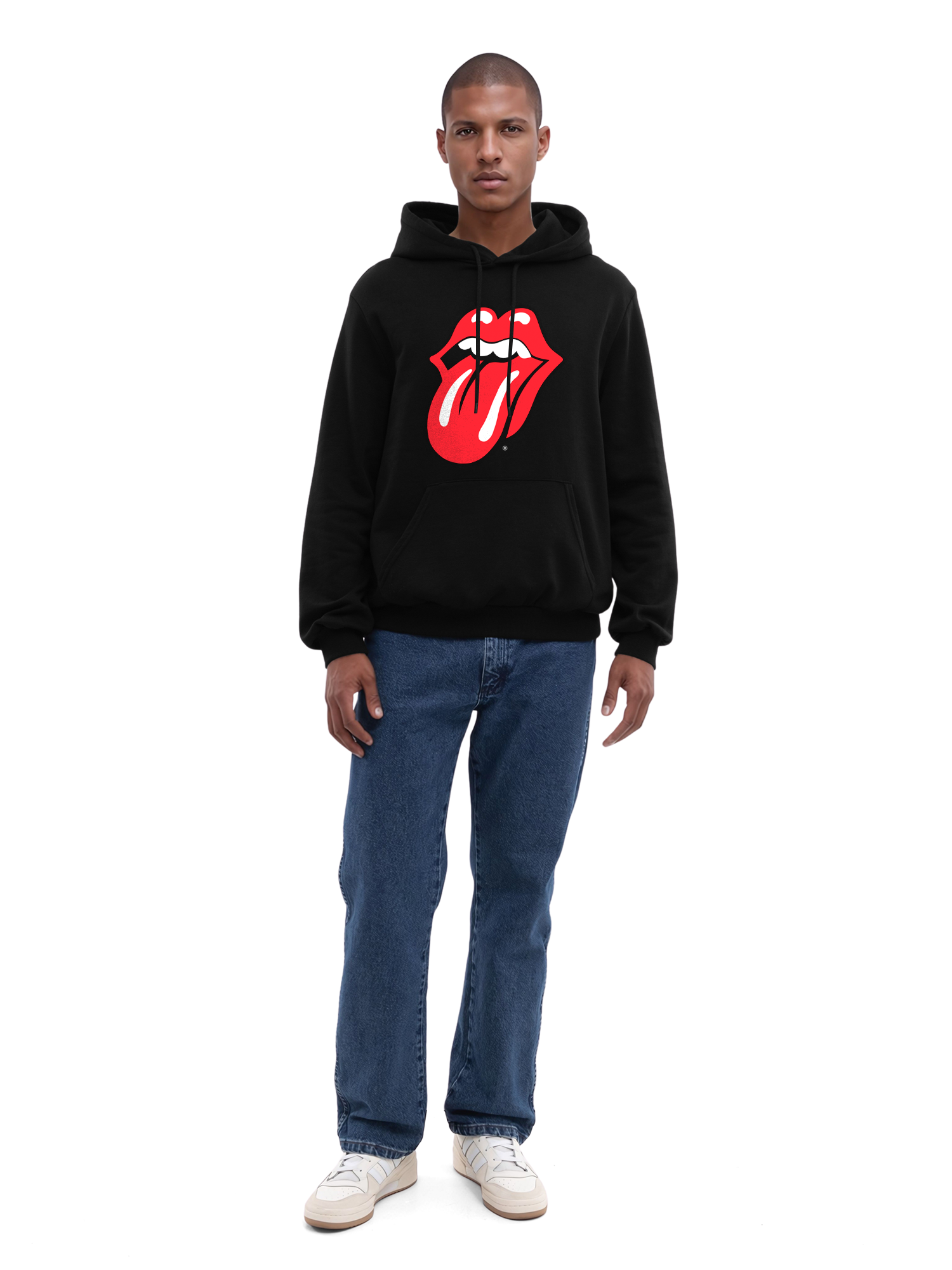 The Rolling Stones Classic Tongue Blk con Blanks verdaderos | Sudadera con capucha regular para hombres