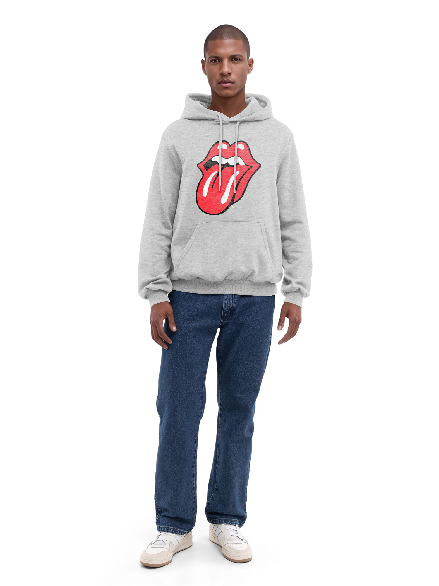 The Rolling Stones Classic Tongue Blk con Blanks verdaderos | Sudadera con capucha regular para hombres