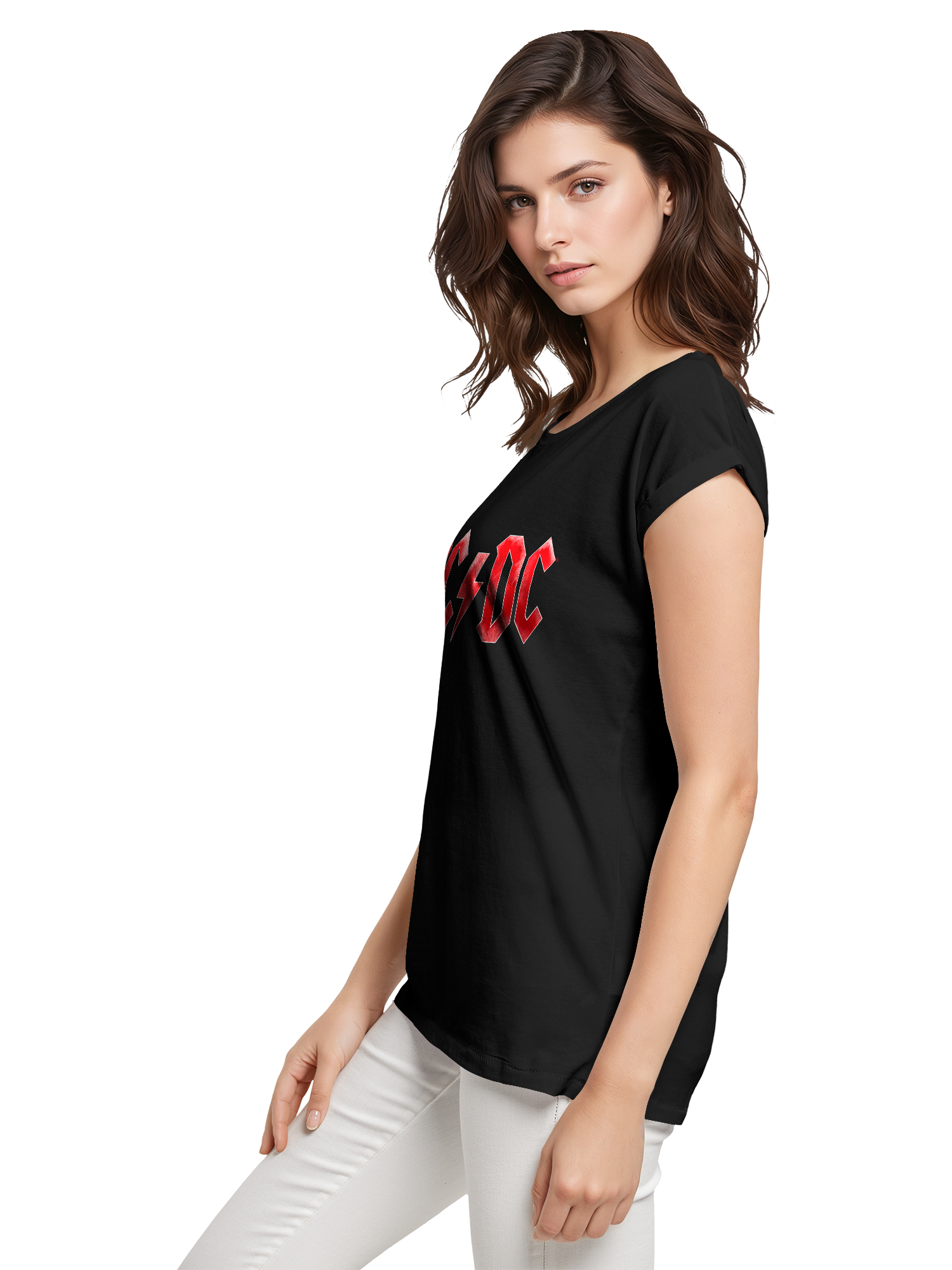TEE ACDC RED ICE LOGO Damas de hombro extendido