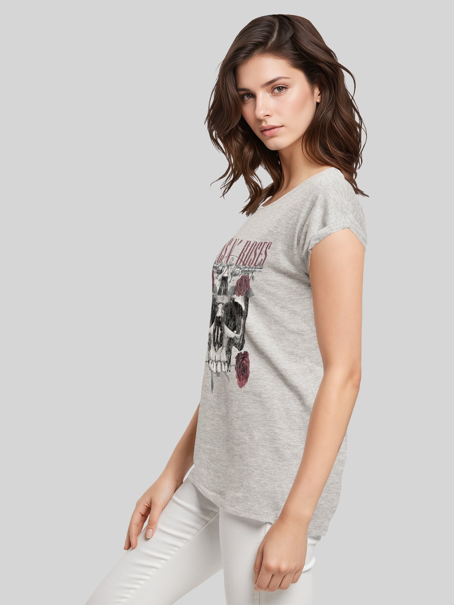 Guns N 'Roses Roses Calavera con Damas Extendida TEE de hombro