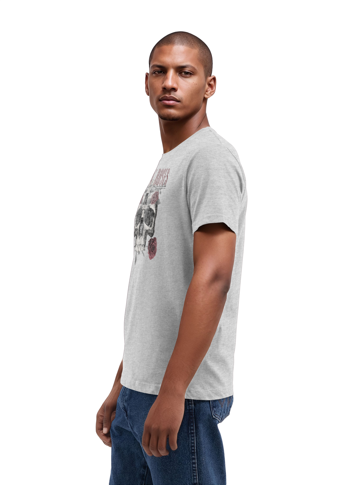 Guns n 'roses Roses Skull avec de vraies blancs | Tee-shirt régulier pour hommes