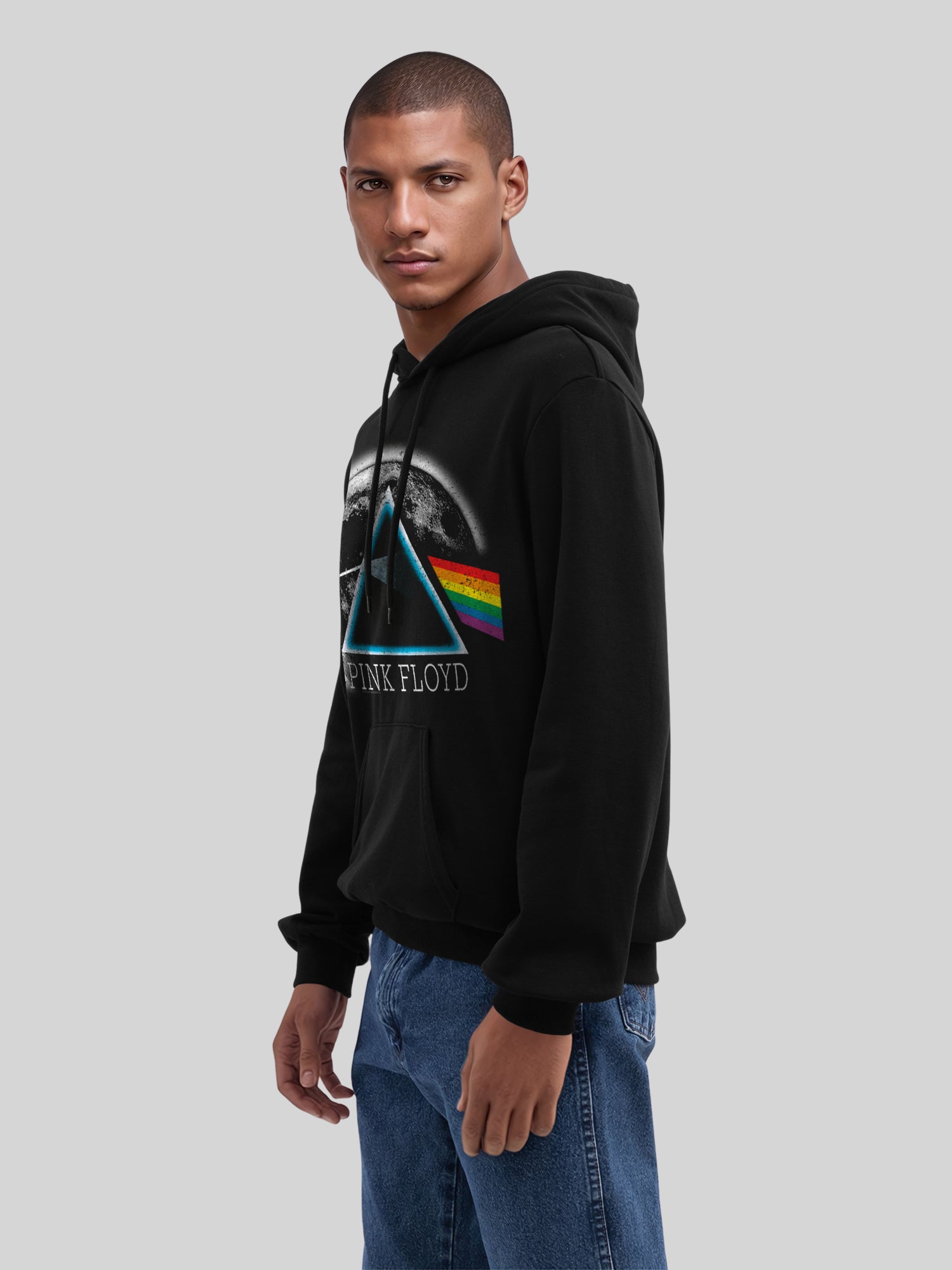 Pink Floyd Dark Side of The Moon Distressed Moon with True Blanks | Mens Regular Hoodie