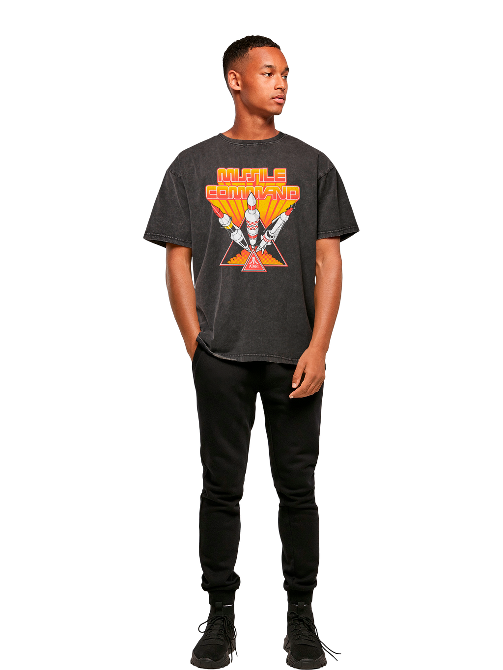Missile Command Triple Shot Atari Retro Gaming with Acid Washed Heavy Oversize Tee