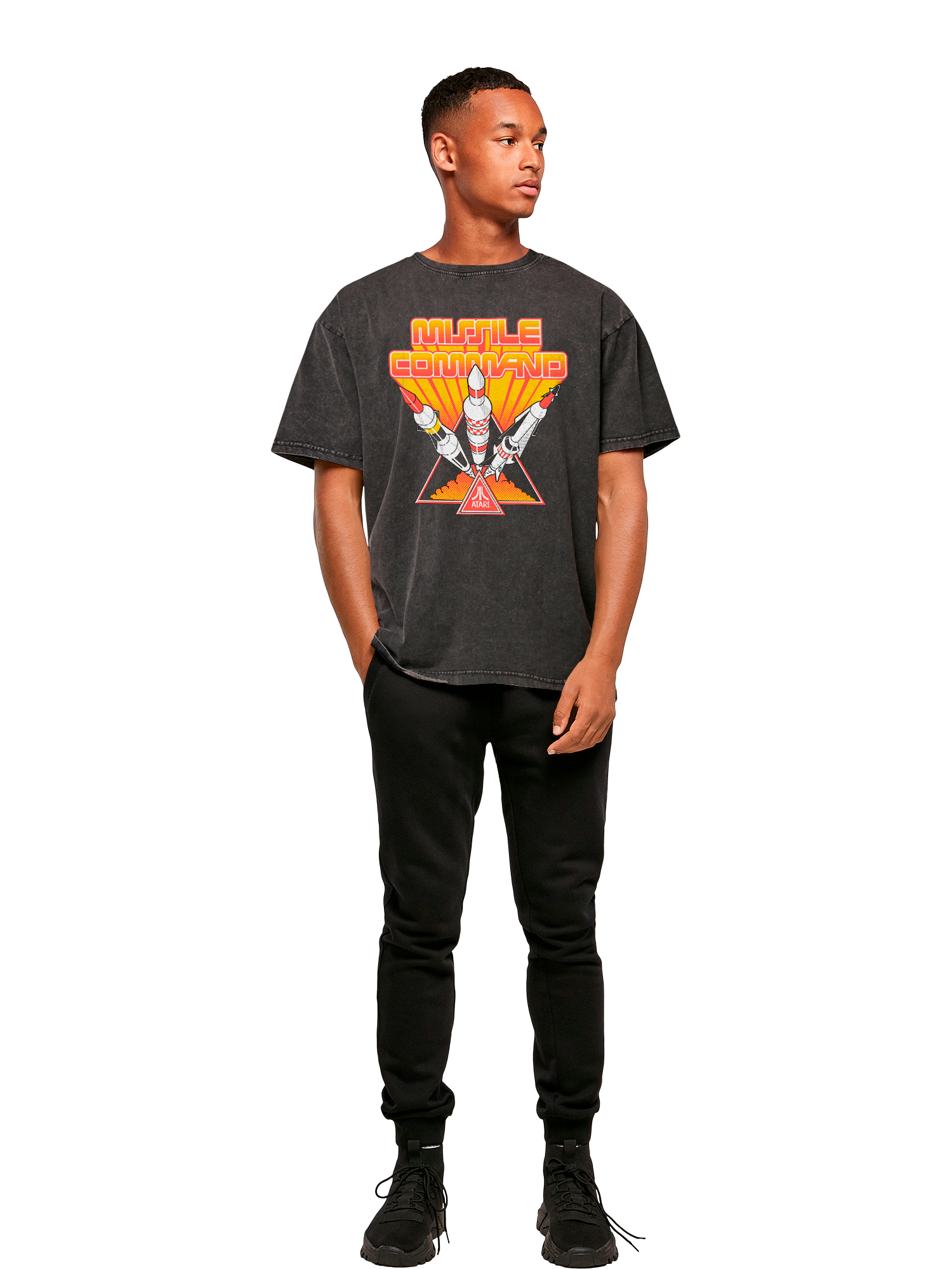 Missile Command Triple Shot Atari Retro Gaming with Acid Washed Heavy Oversize Tee