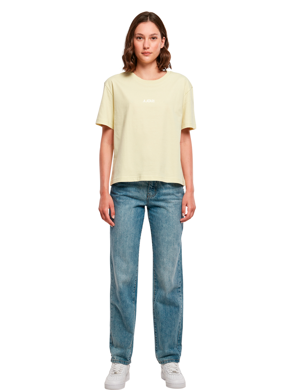 Atari Games Logo White Retro Gaming Horizontal and Atari Gravitar Box Cover with Ladies Everyday Tee