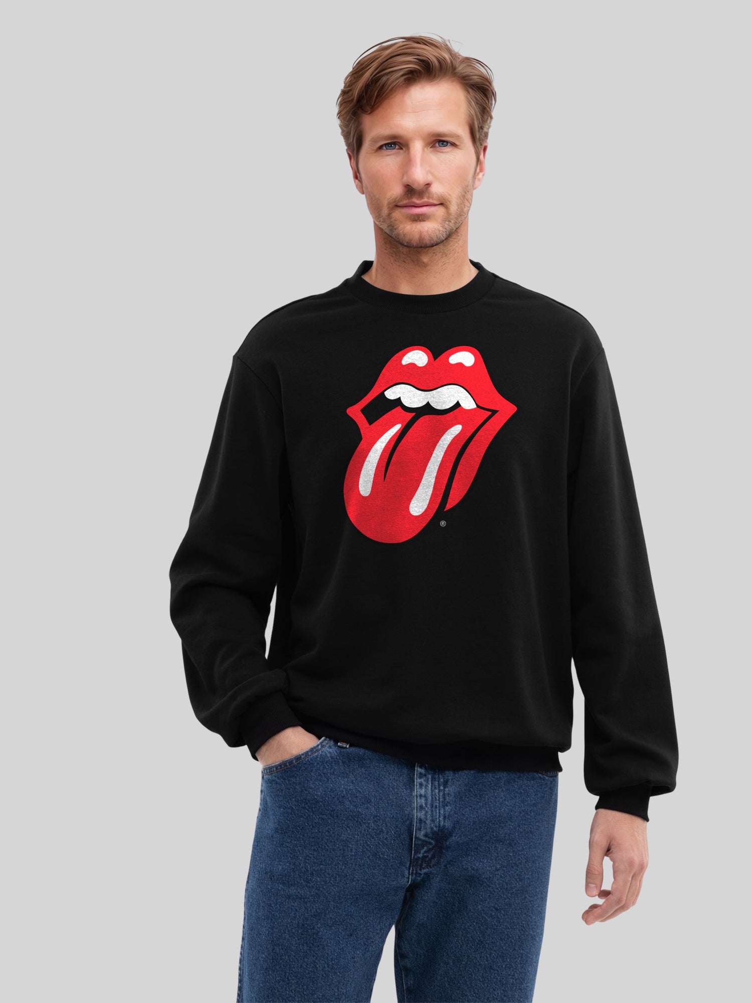 Les Rolling Stones Classic Tongue Blk avec de vrais blancs | Pull régulier pour hommes