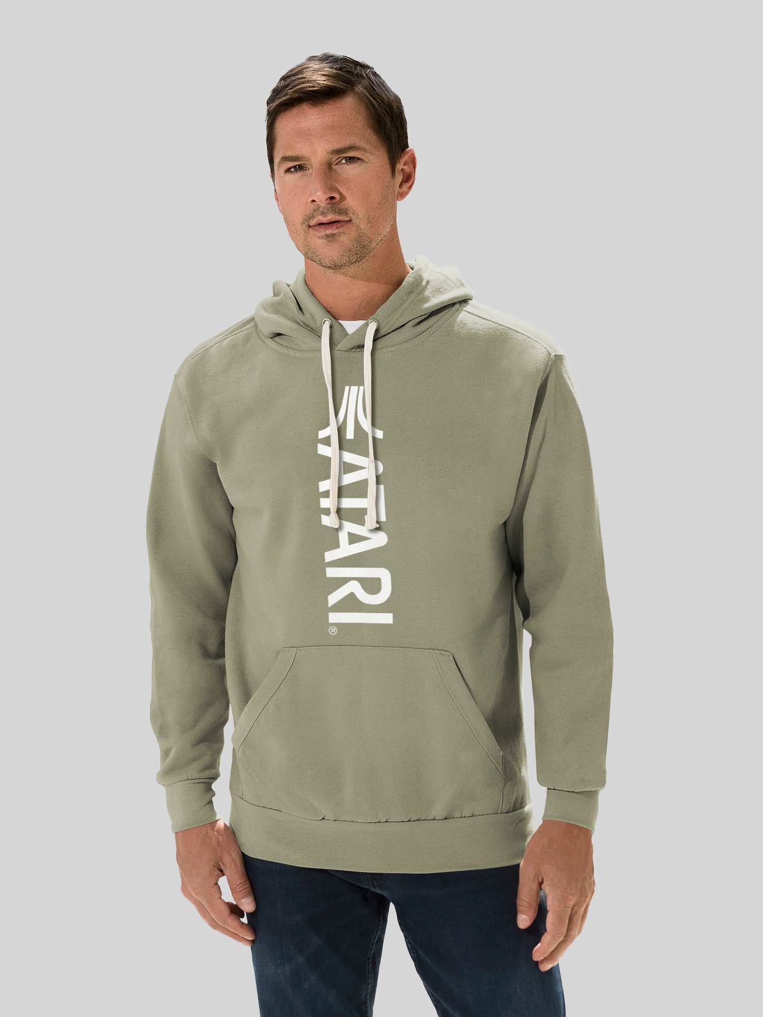 Atari Games Vertical Logo White Retro Gaming mit Vintage Fleece Hood