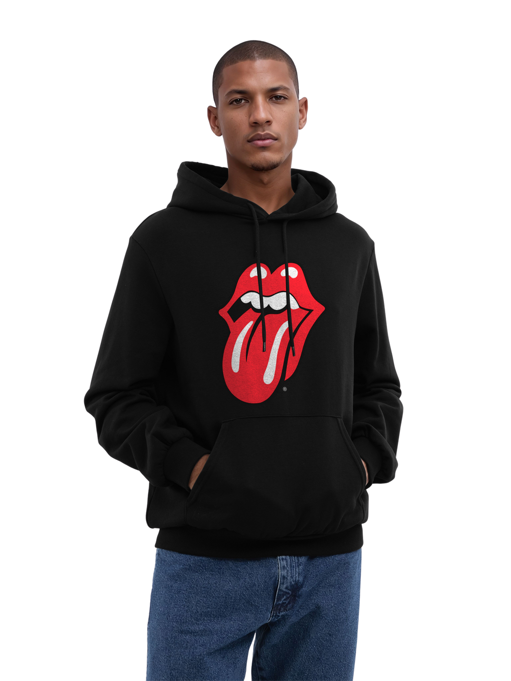 The Rolling Stones Classic Tongue Blk con Blanks verdaderos | Sudadera con capucha regular para hombres
