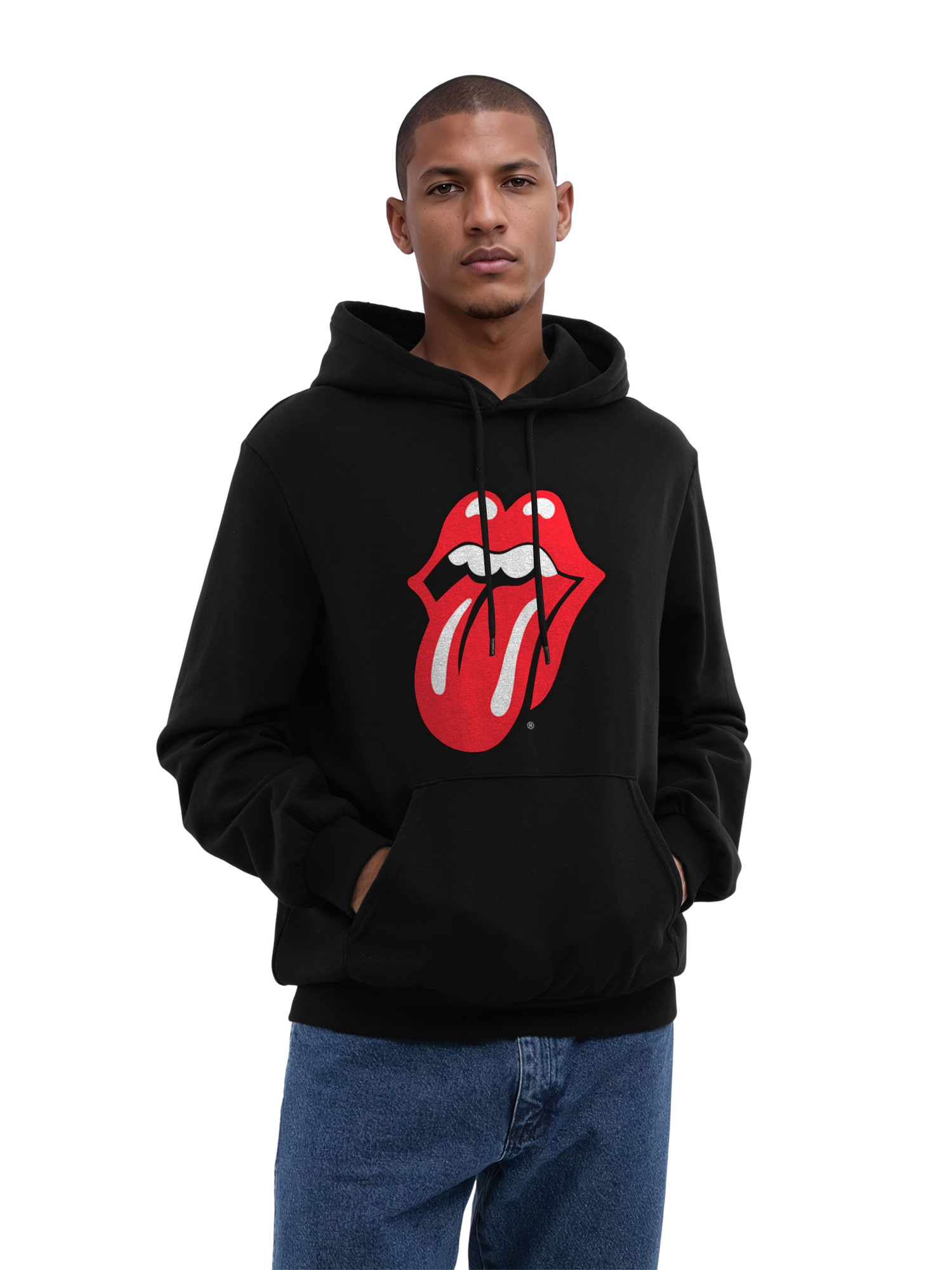 The Rolling Stones Classic Tongue Blk con Blanks verdaderos | Sudadera con capucha regular para hombres