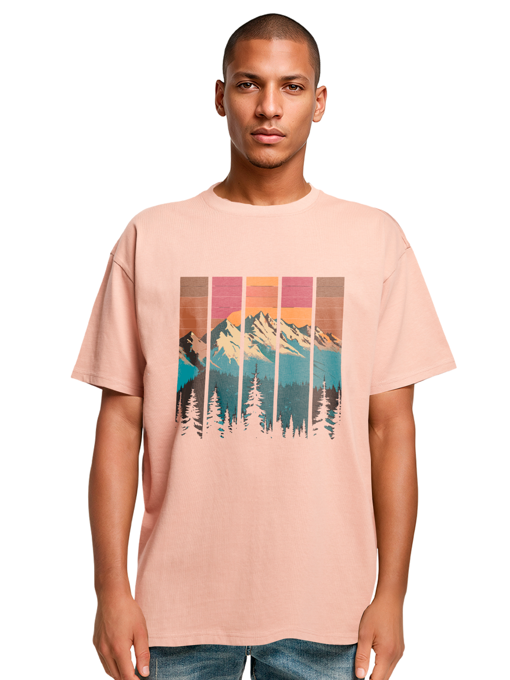Montaña Sunset Retro Art Camiseta de gran tamaño