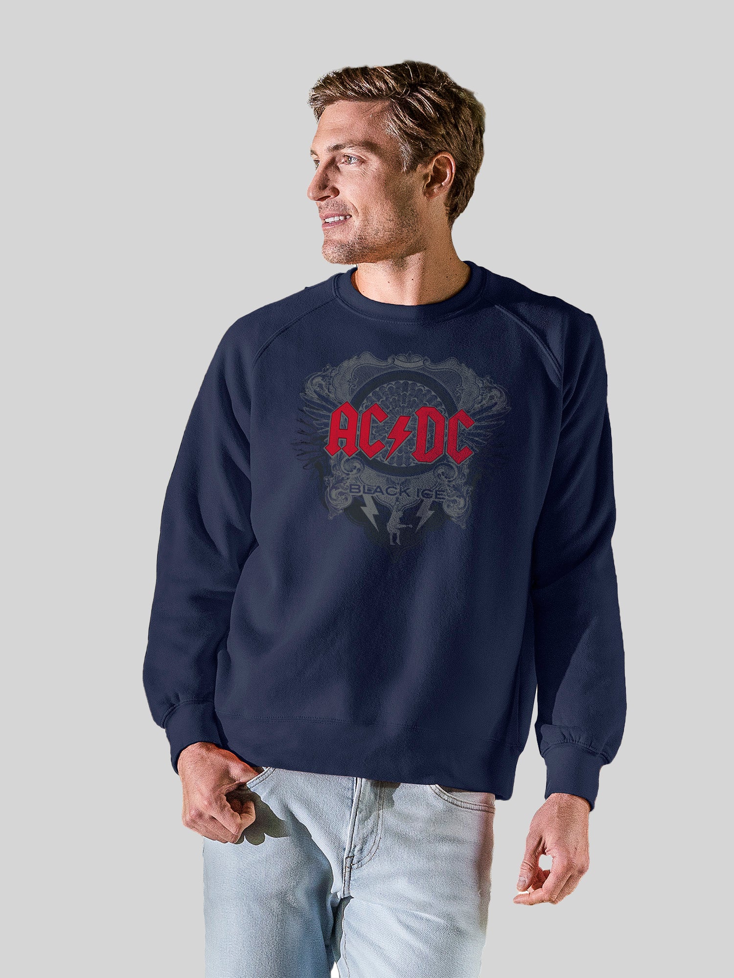 AC/DC ICE NEGRO CON ROJO CON VINTAGE FLEECE Raglan Crew