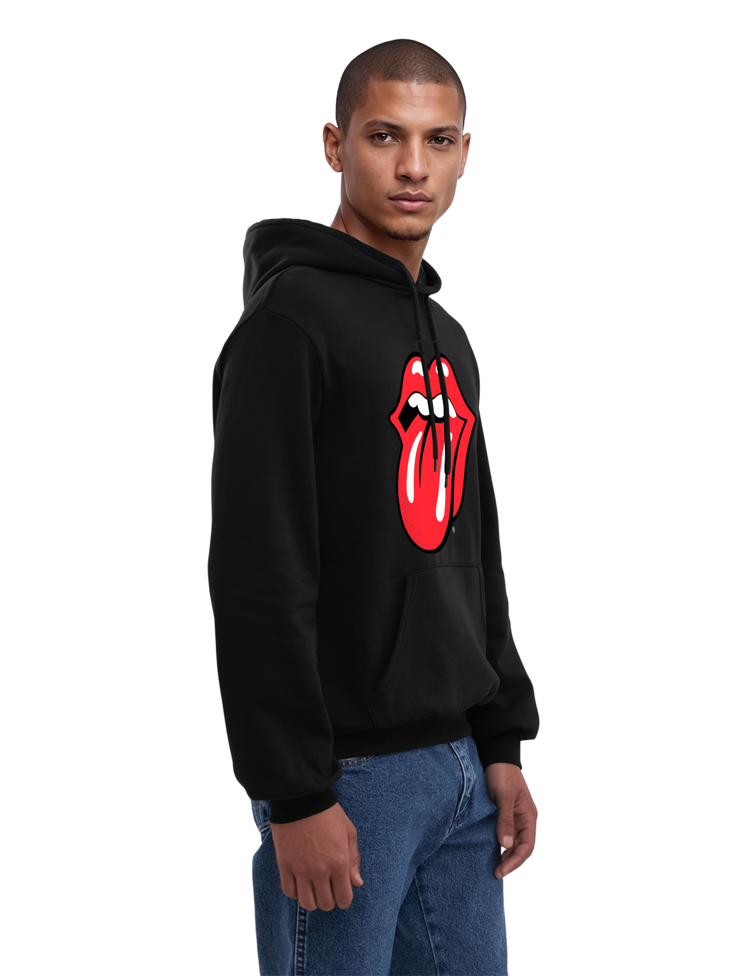 The Rolling Stones Classic Tongue Blk con Blanks verdaderos | Sudadera con capucha regular para hombres
