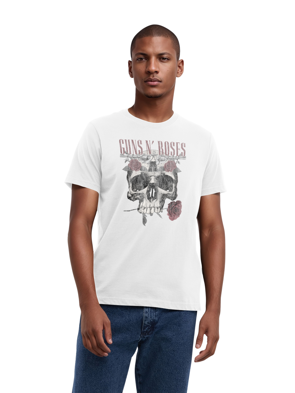 Guns n 'roses Roses Skull avec de vraies blancs | Tee-shirt régulier pour hommes