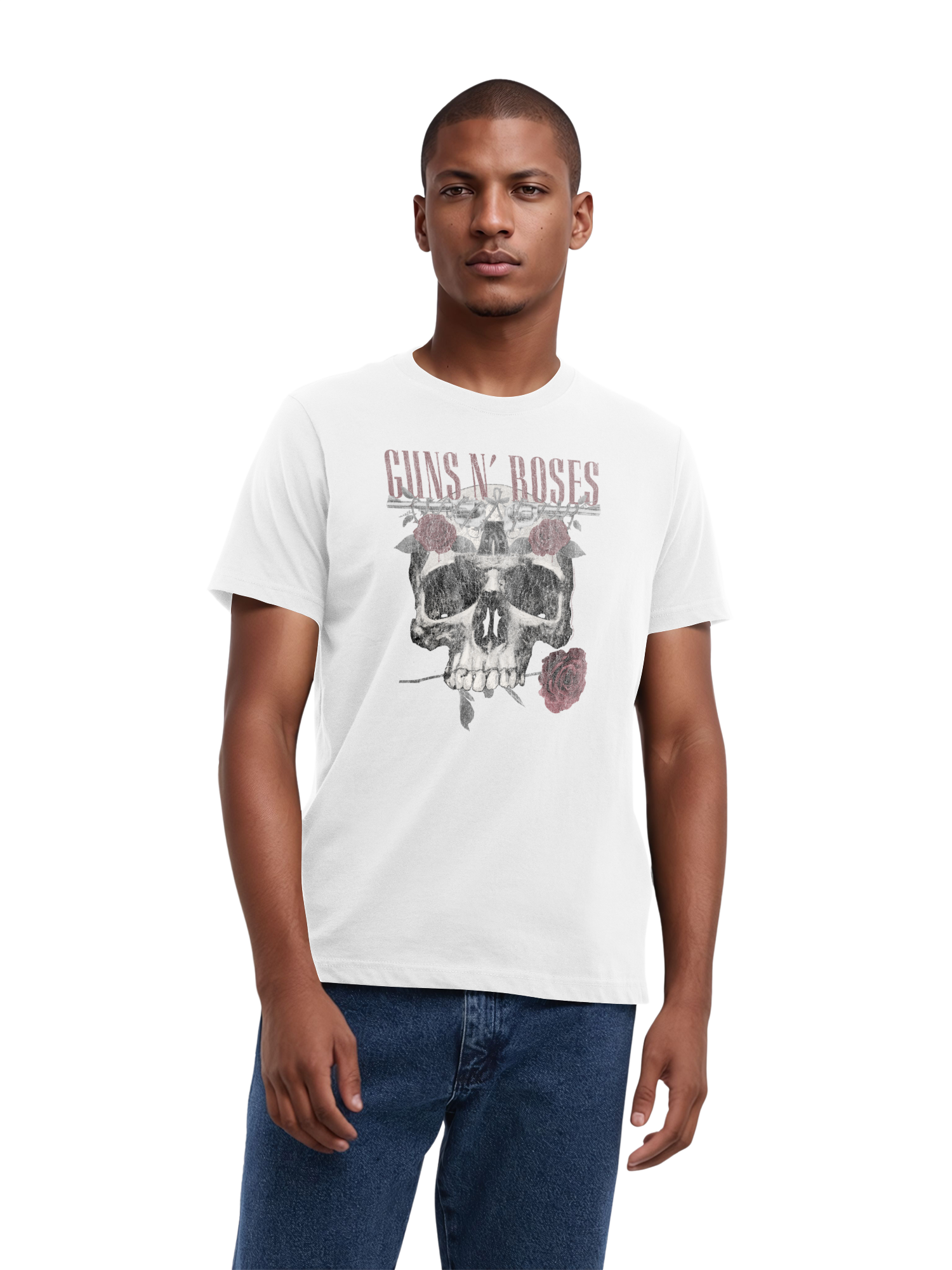 Guns N 'Roses Roses Calavera con Blanks verdaderos | Camiseta regular para hombres