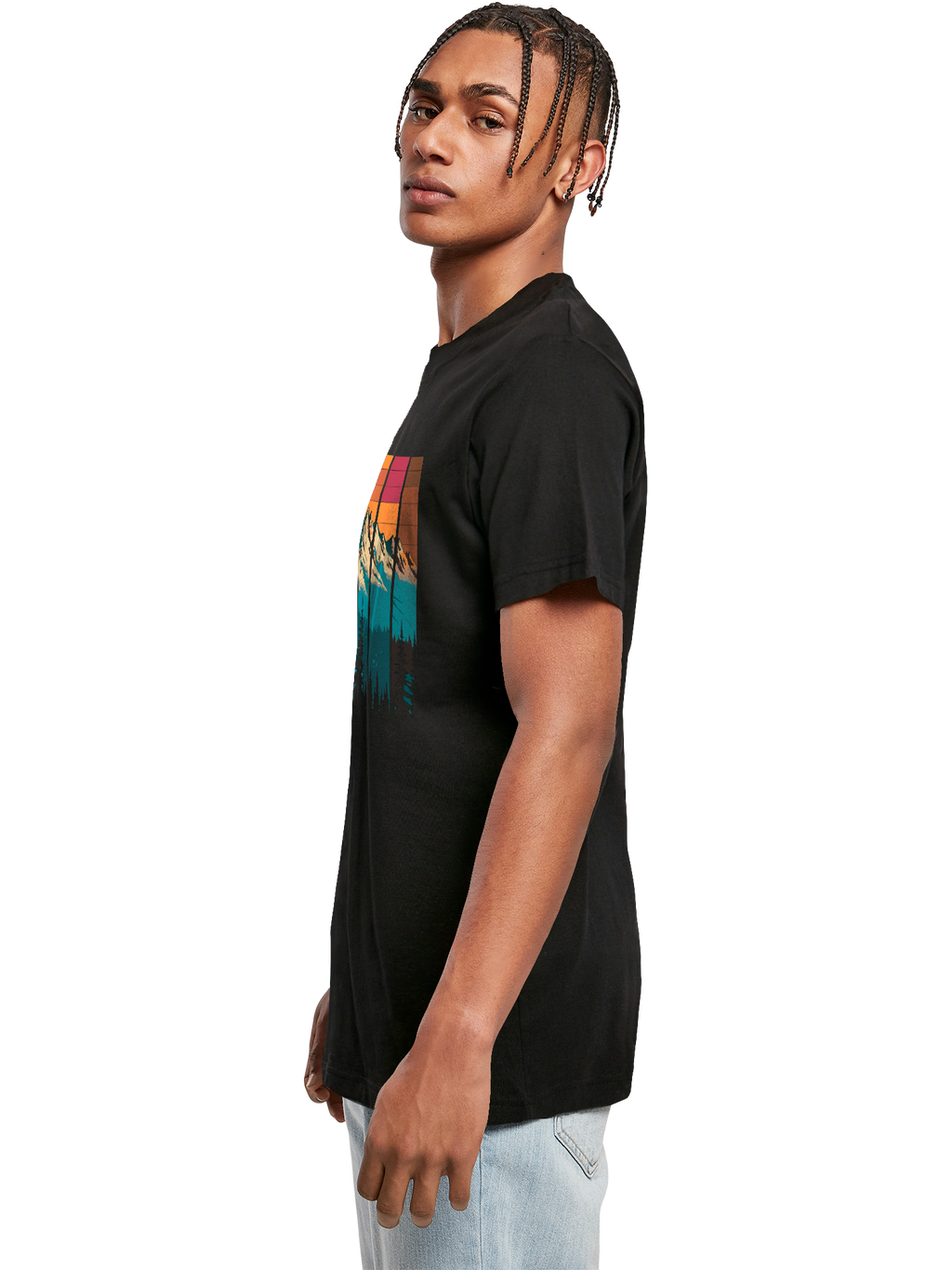 Berg Sonnenuntergang Retro Kunst T-Shirt