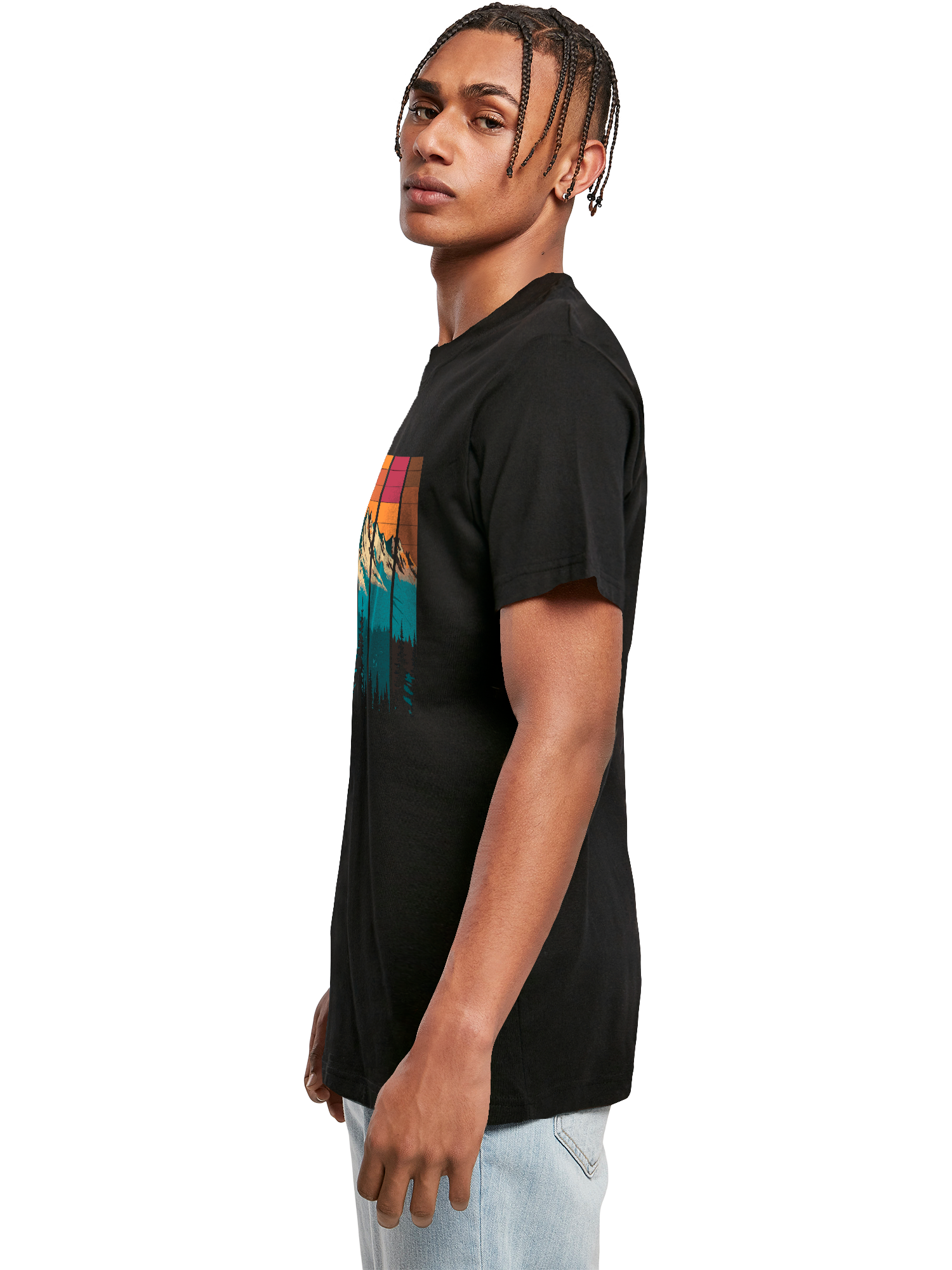 Berg Sonnenuntergang Retro Kunst T-Shirt