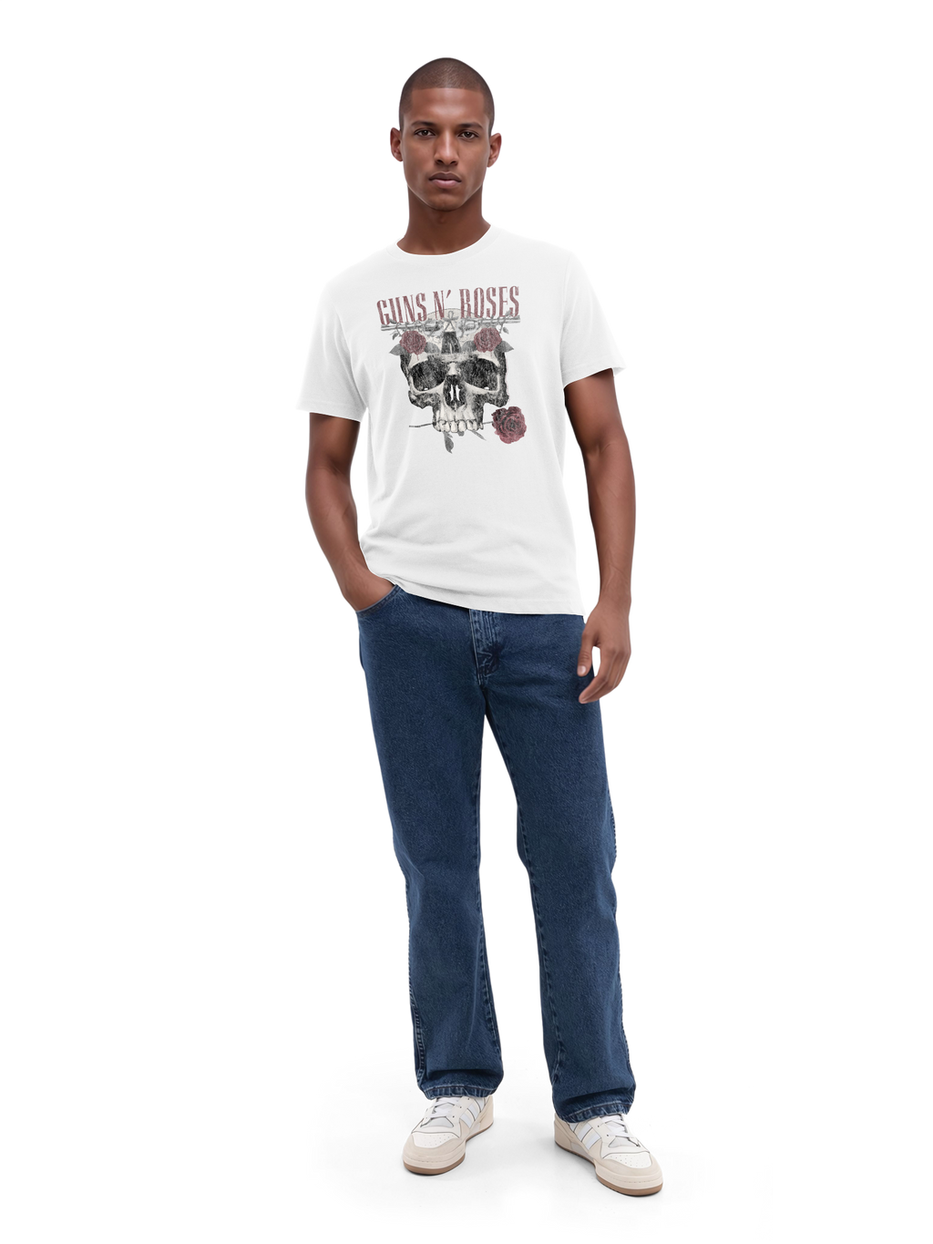 Guns n 'roses Roses Skull avec de vraies blancs | Tee-shirt régulier pour hommes
