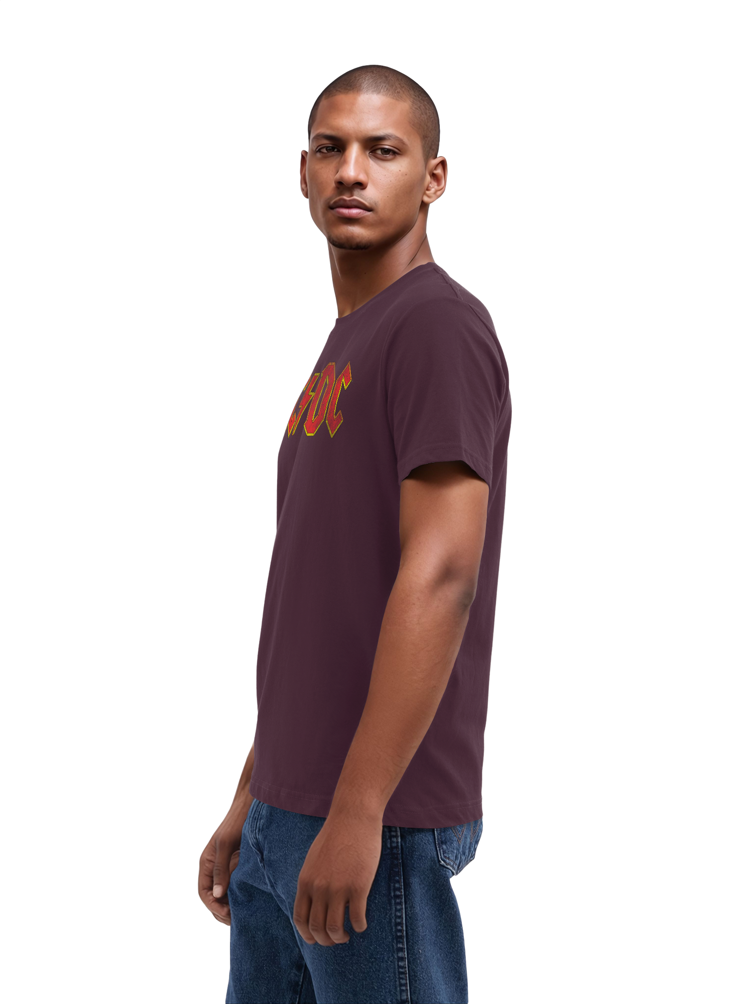 T-shirt organique masculin de logo rouge en détresse AC / DC