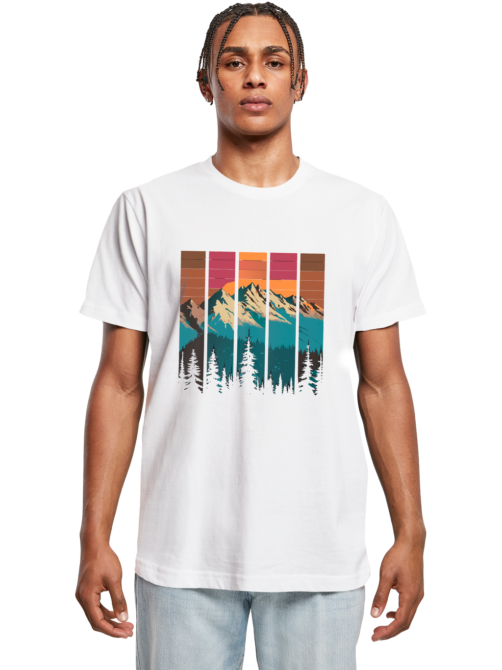 Berg Sonnenuntergang Retro Kunst T-Shirt