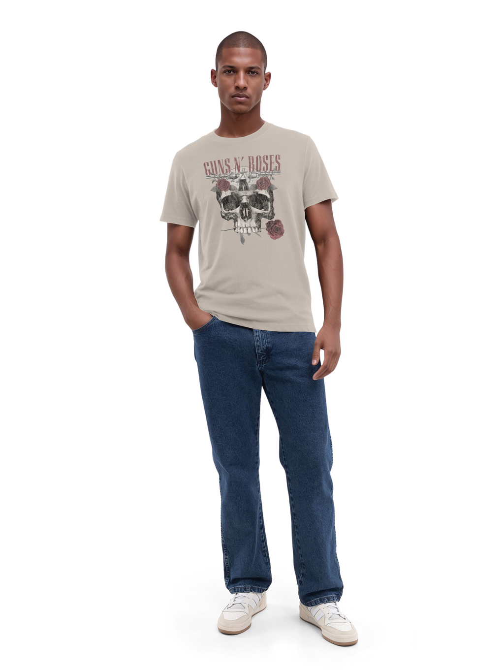 Guns n 'roses Roses Skull avec de vraies blancs | Tee-shirt régulier pour hommes