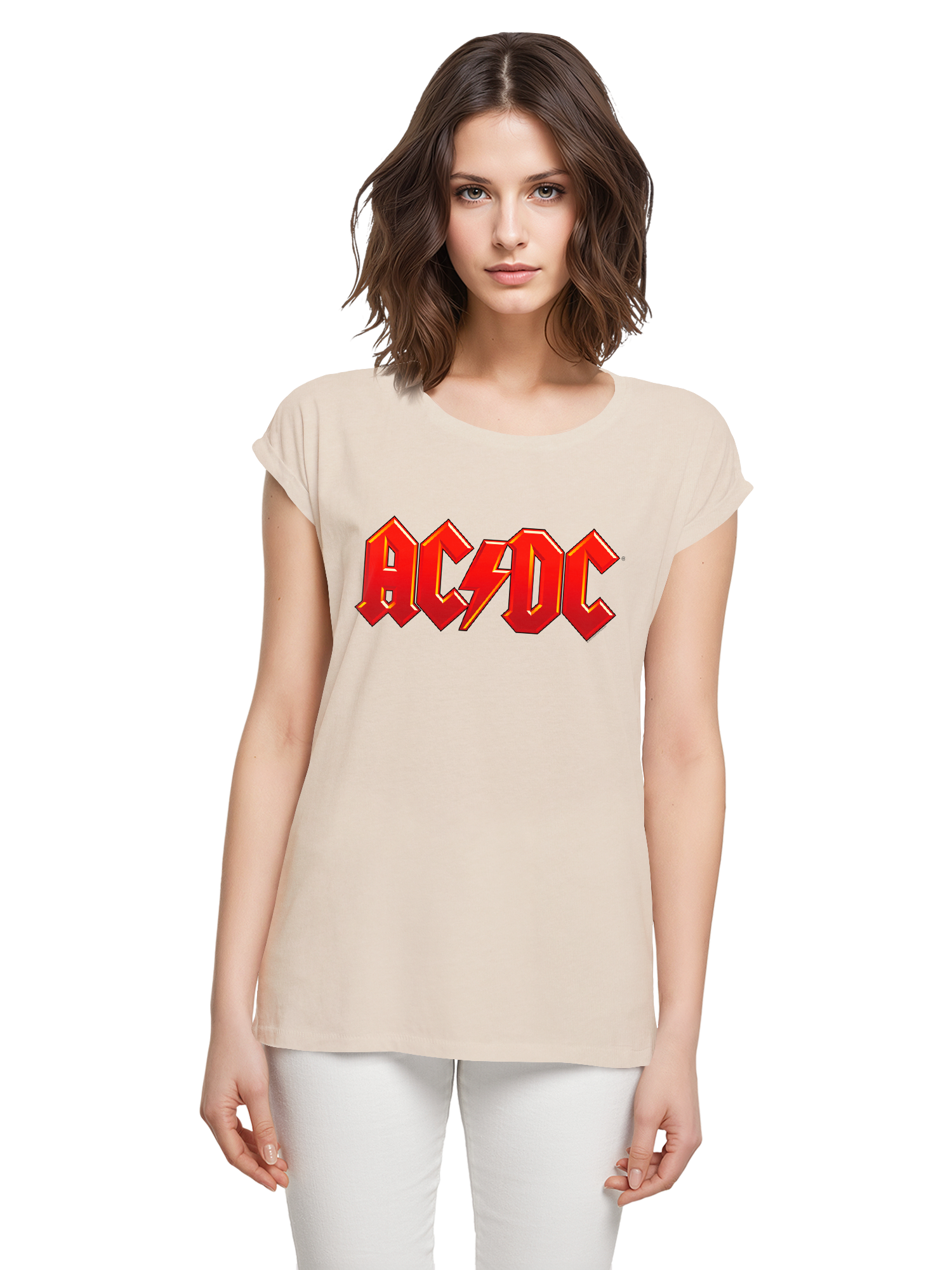 ACDC LOGO RED DARK Damas Damas Extended Shoulder Tee