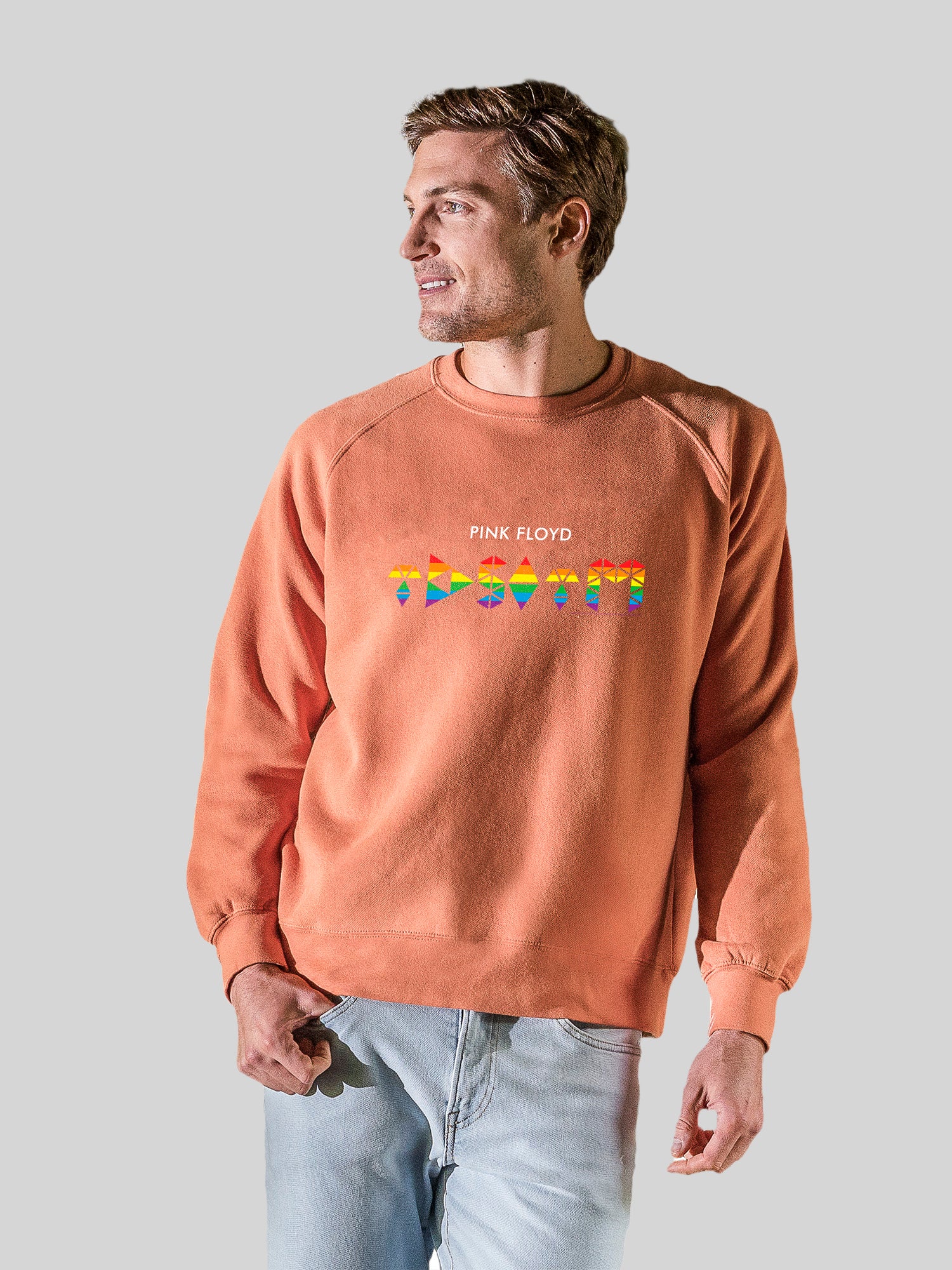 Pink Floyd TDSOTM Rainbow avec l'équipage de la toison vintage Raglan