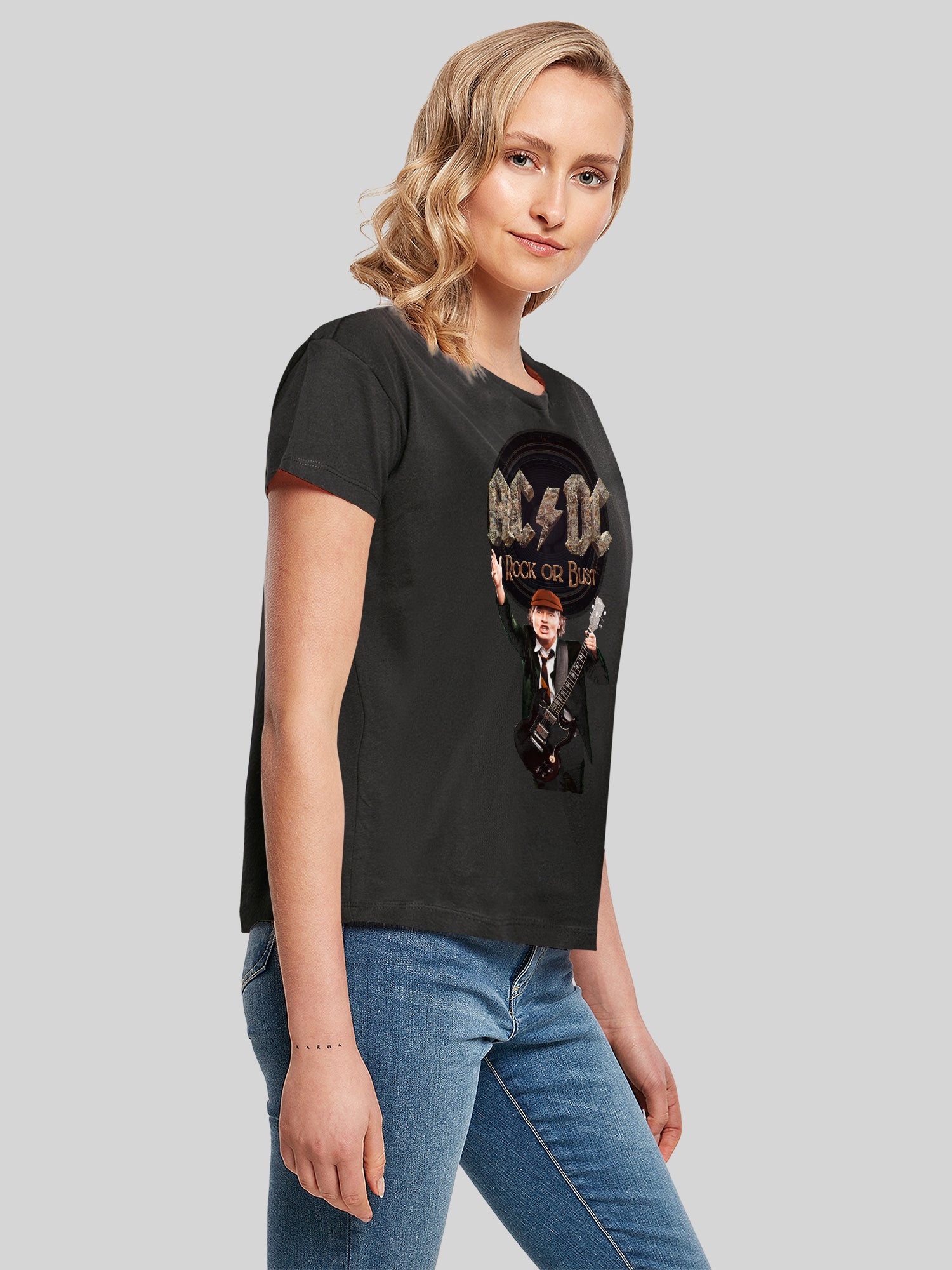 ACDC Rock ou Bust Angus Young avec des dames Box Tee