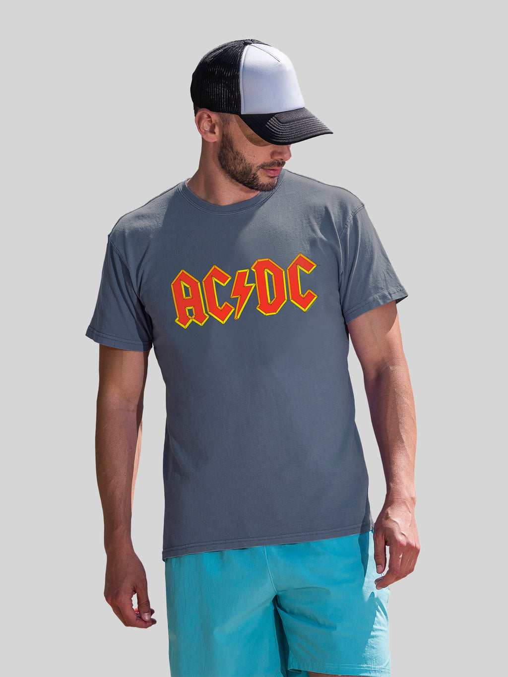 AC/DC Yellow Outline Red Logo Coastal Color T-Shirt