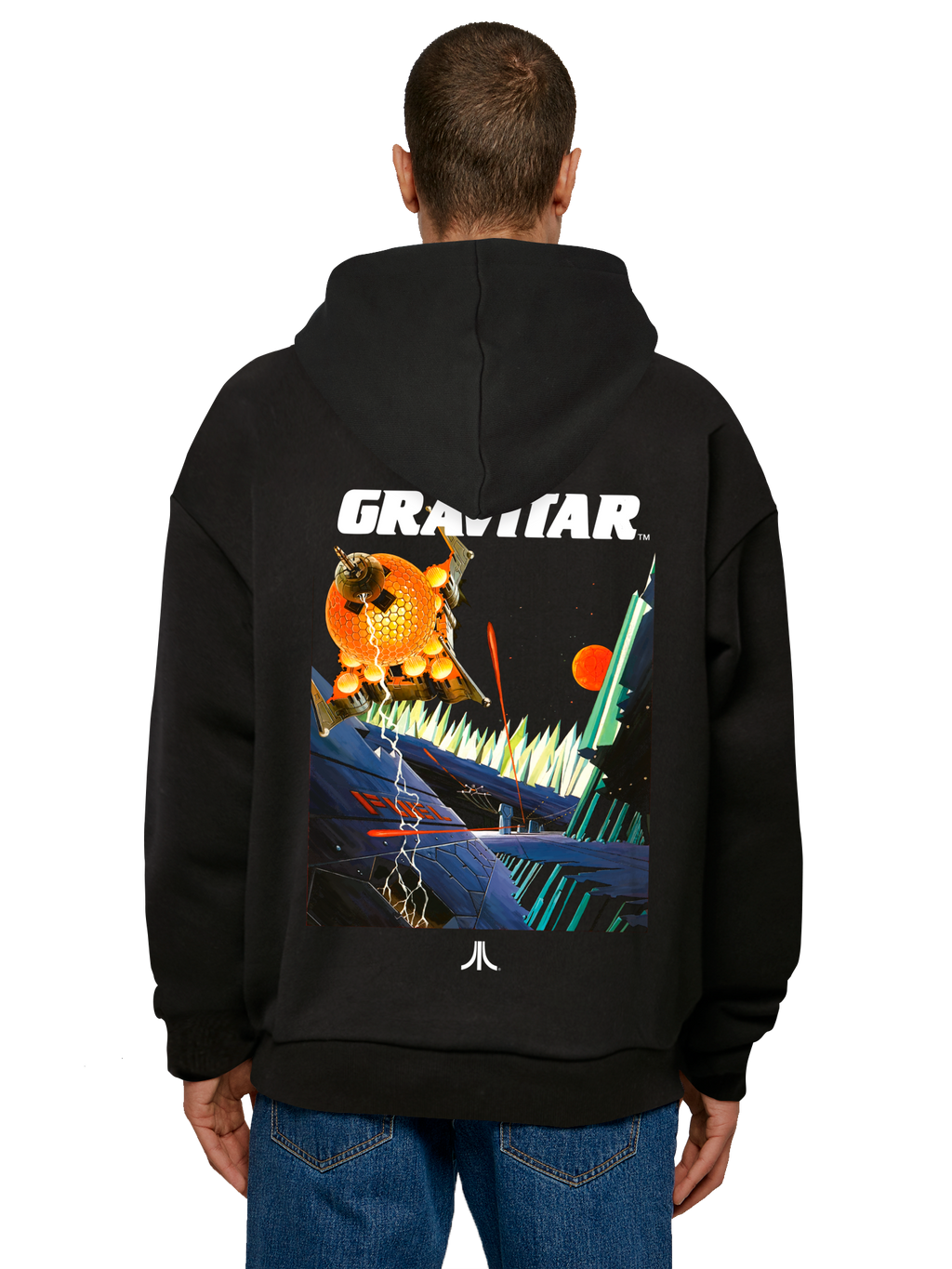Atari Games Logo White Retro Gaming Horizontal and Atari Gravitar Box Cover with Ultra Heavy Hoody