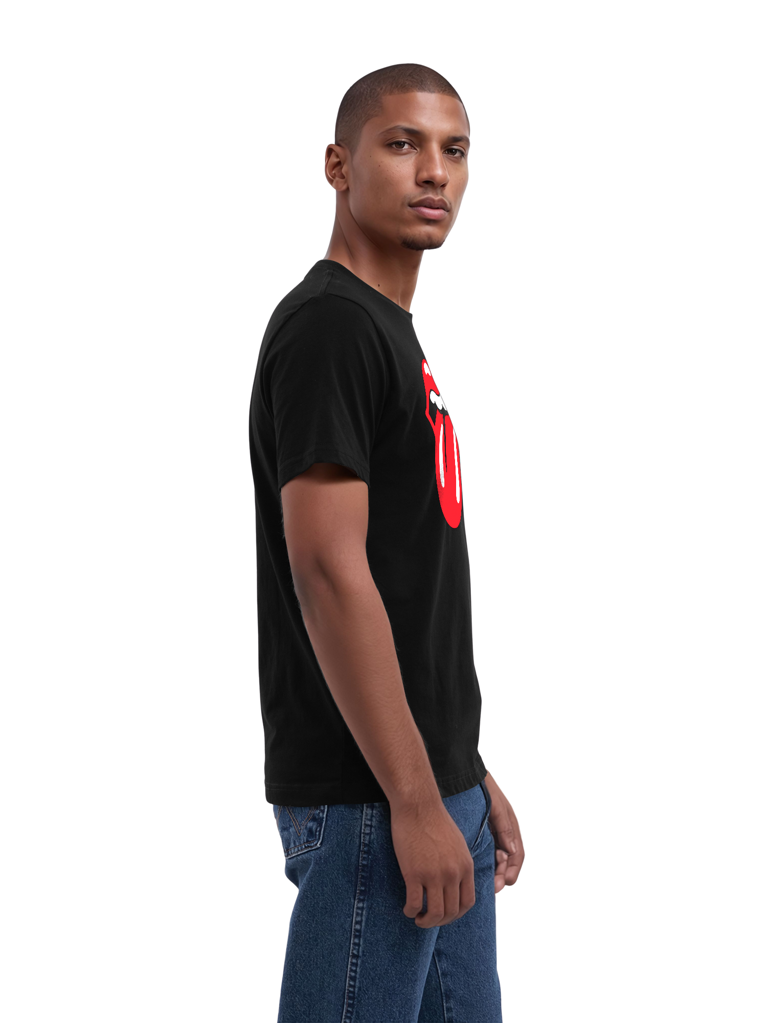 The Rolling Stones Classic Tongue Blk con Blanks verdaderos | Camiseta regular para hombres