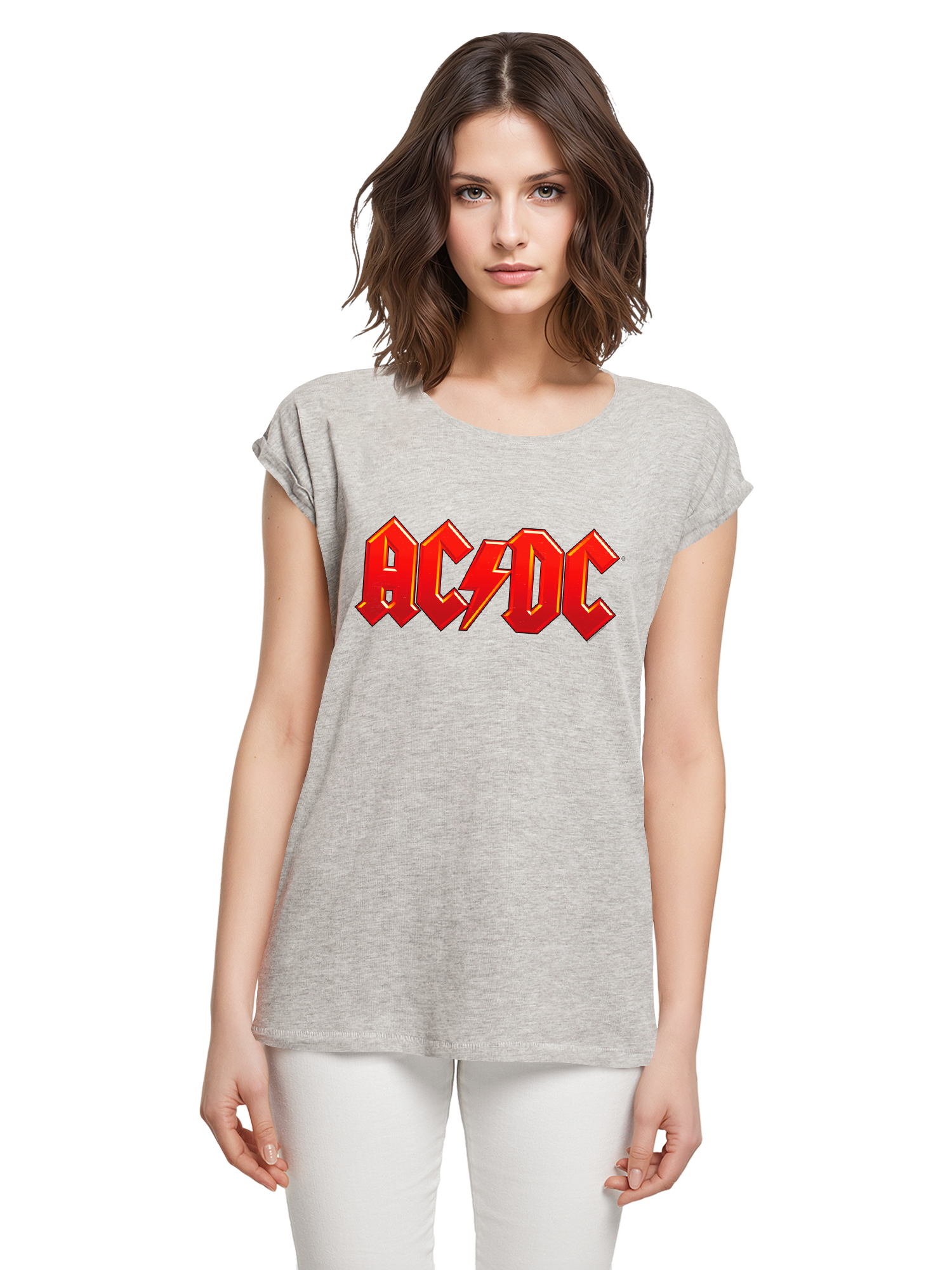 ACDC LOGO RED DARK Damas Damas Extended Shoulder Tee