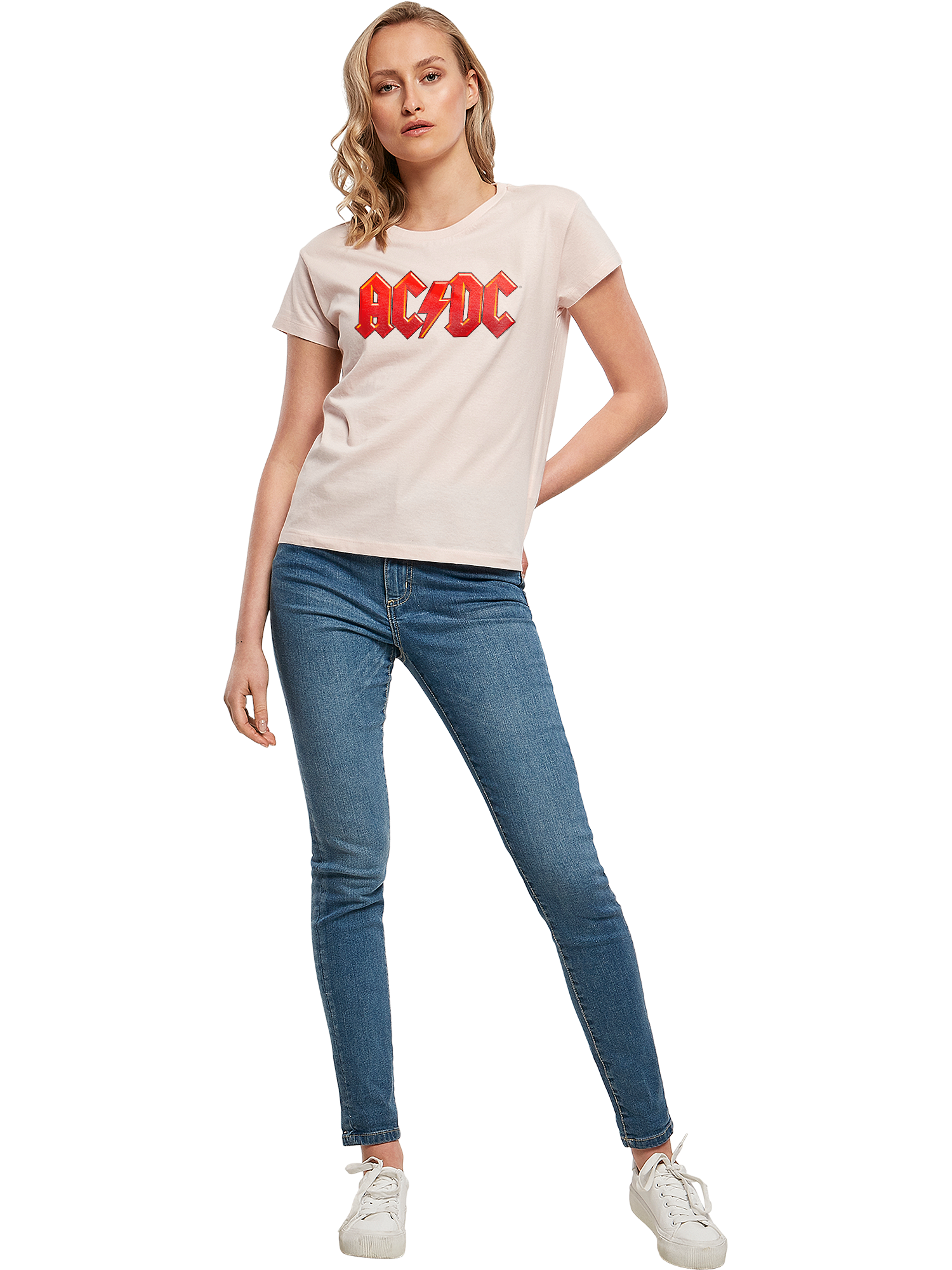 ACDC Damen-Box-T-Shirt mit dunkelrotem Logo