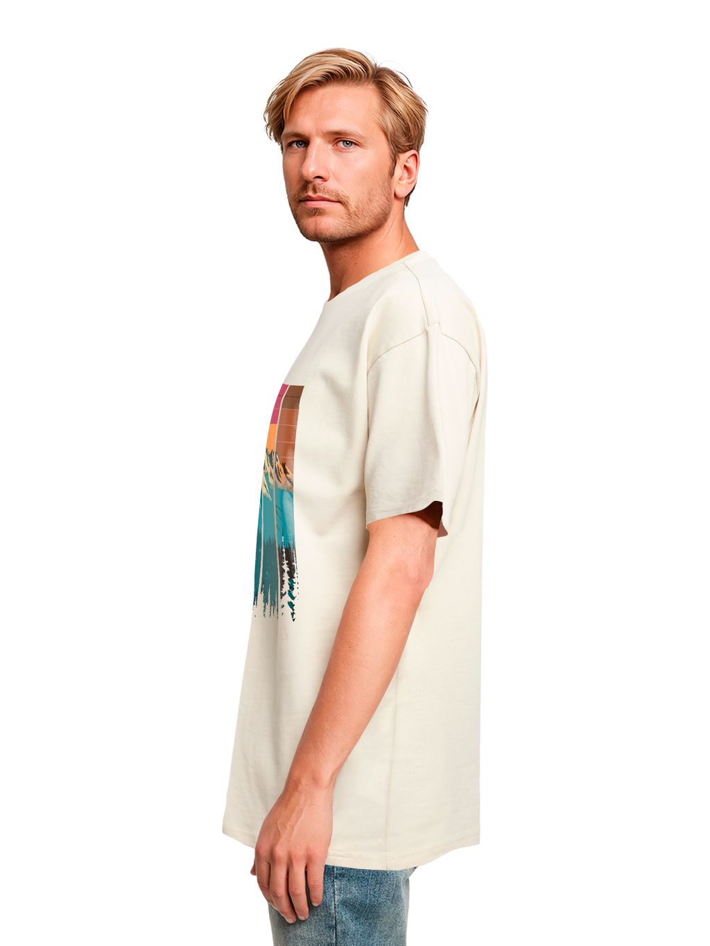 Mountain Sunset Retro Art Schweres Oversize T-Shirt