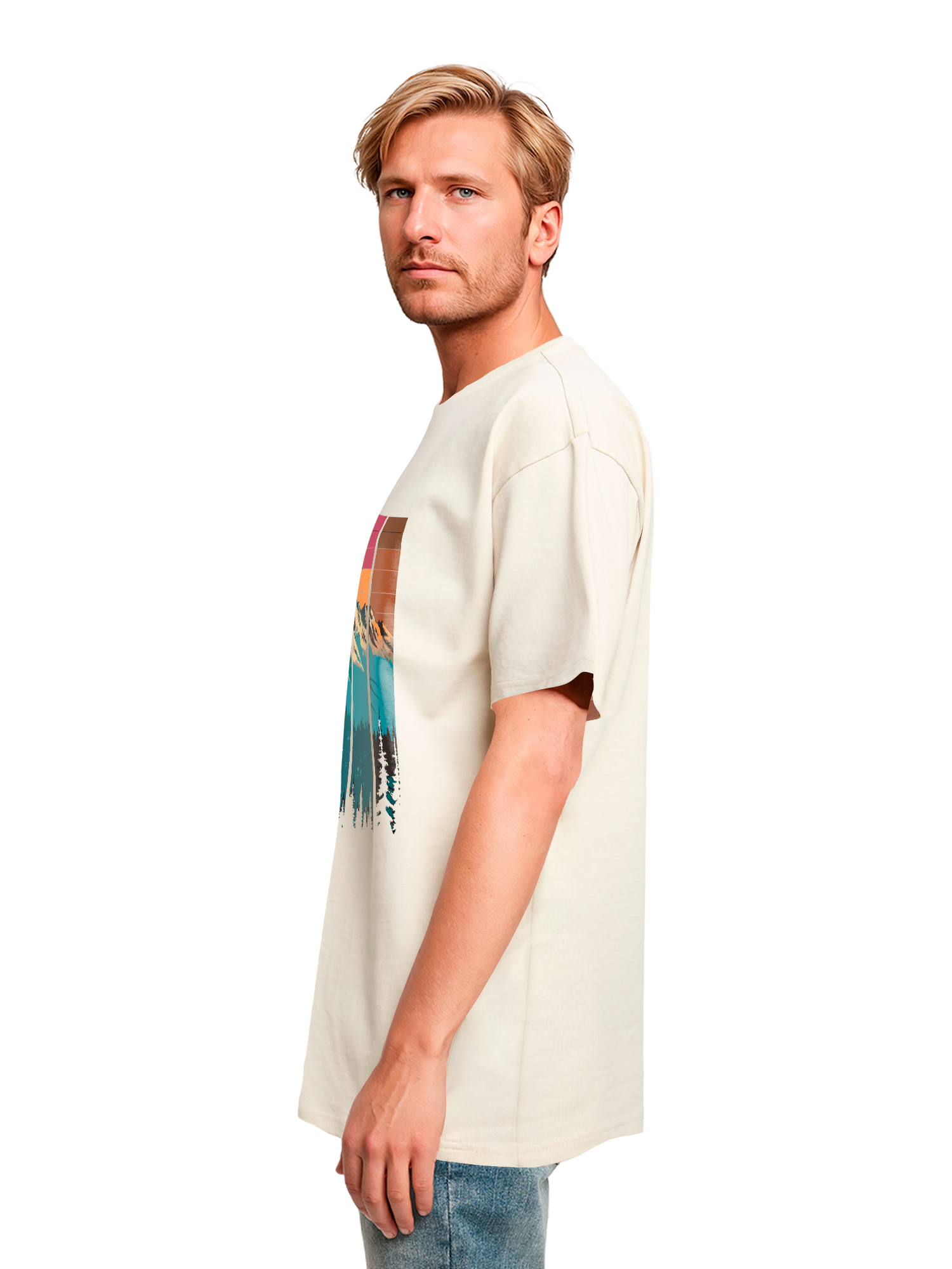 Mountain Sunset Retro Art Schweres Oversize T-Shirt