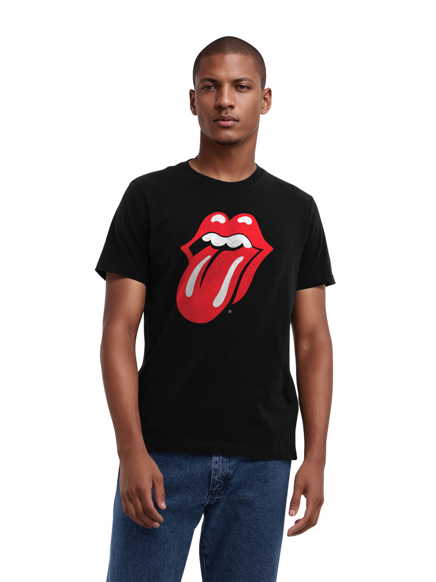 The Rolling Stones Classic Tongue Blk con Blanks verdaderos | Camiseta regular para hombres