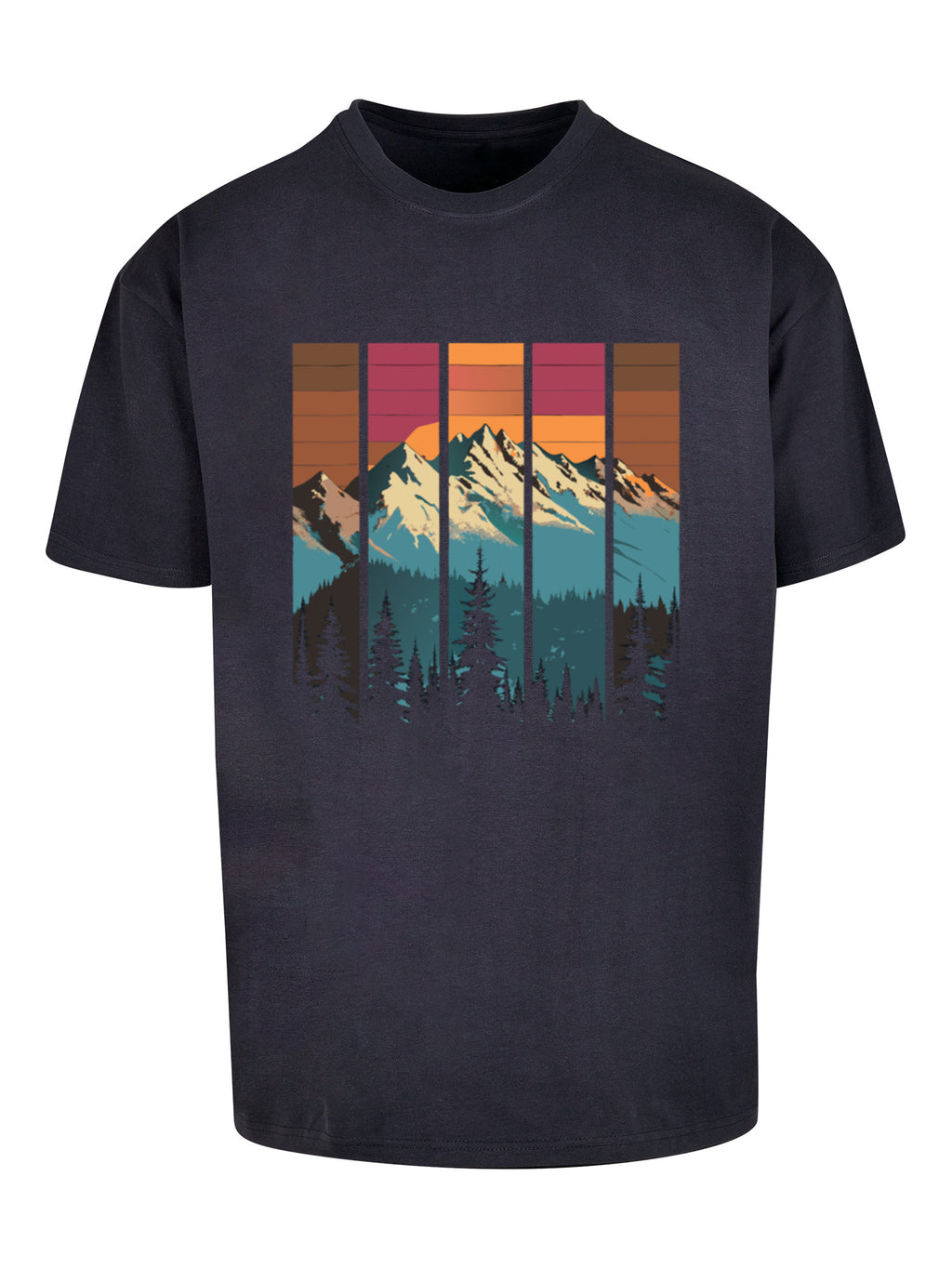 Mountain Sunset Retro Art Schweres Oversize T-Shirt