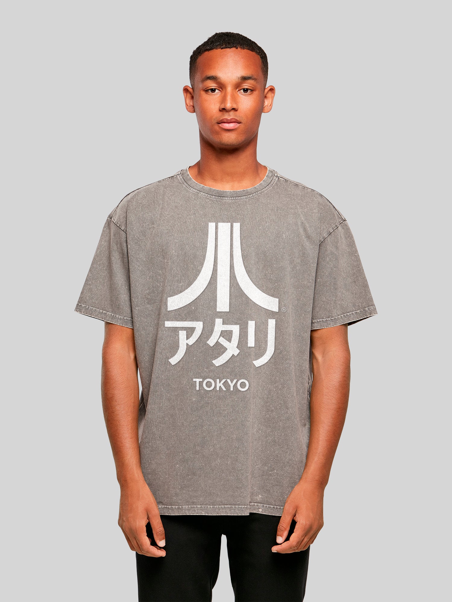 Atari Tokyo white Retro Arcade Games with Acid Washed Heavy Oversize Tee