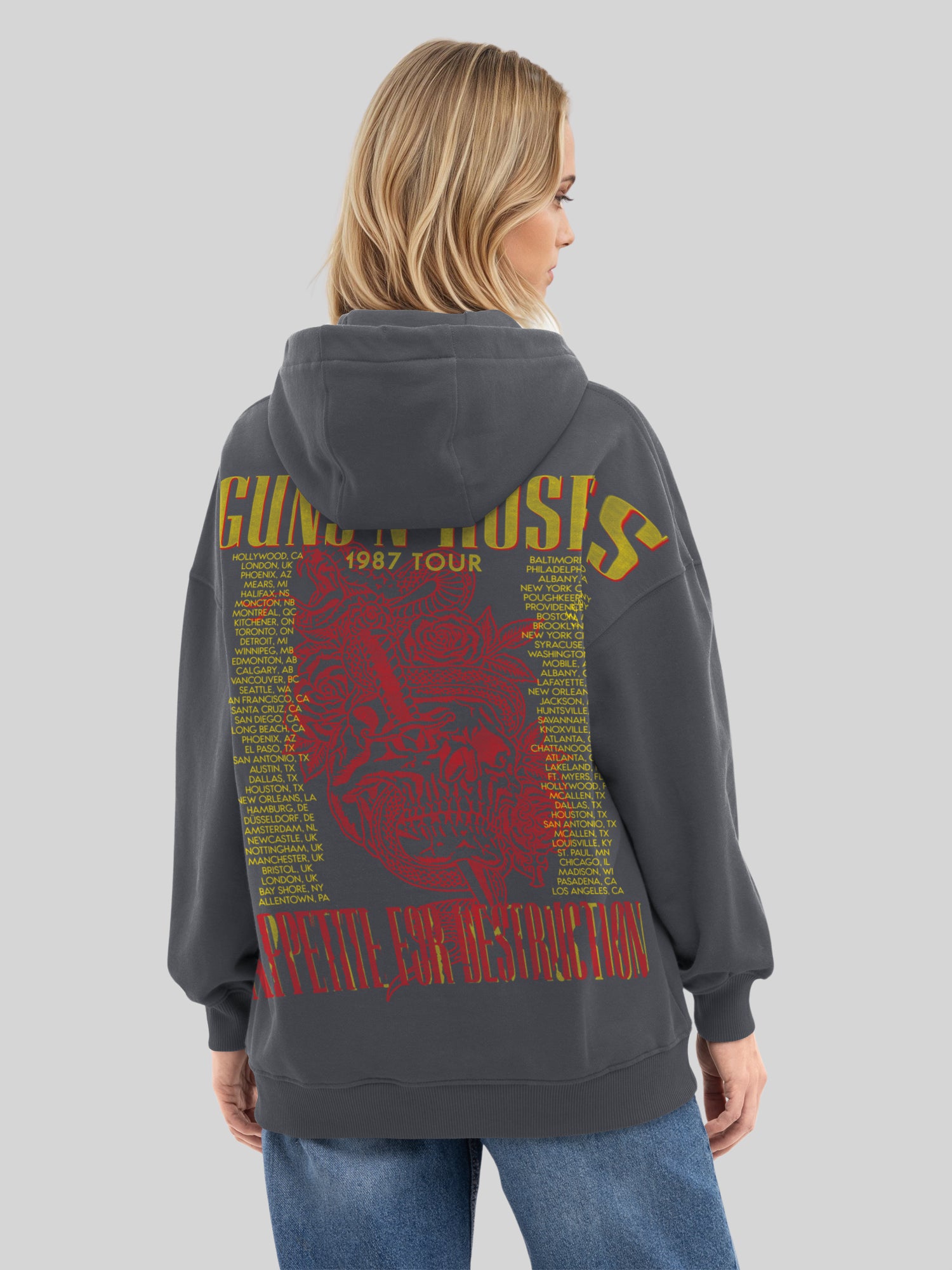 Affiche de concert vintage de Guns N 'Roses 1987 | Sweat à capuche surdimensionné pour femmes