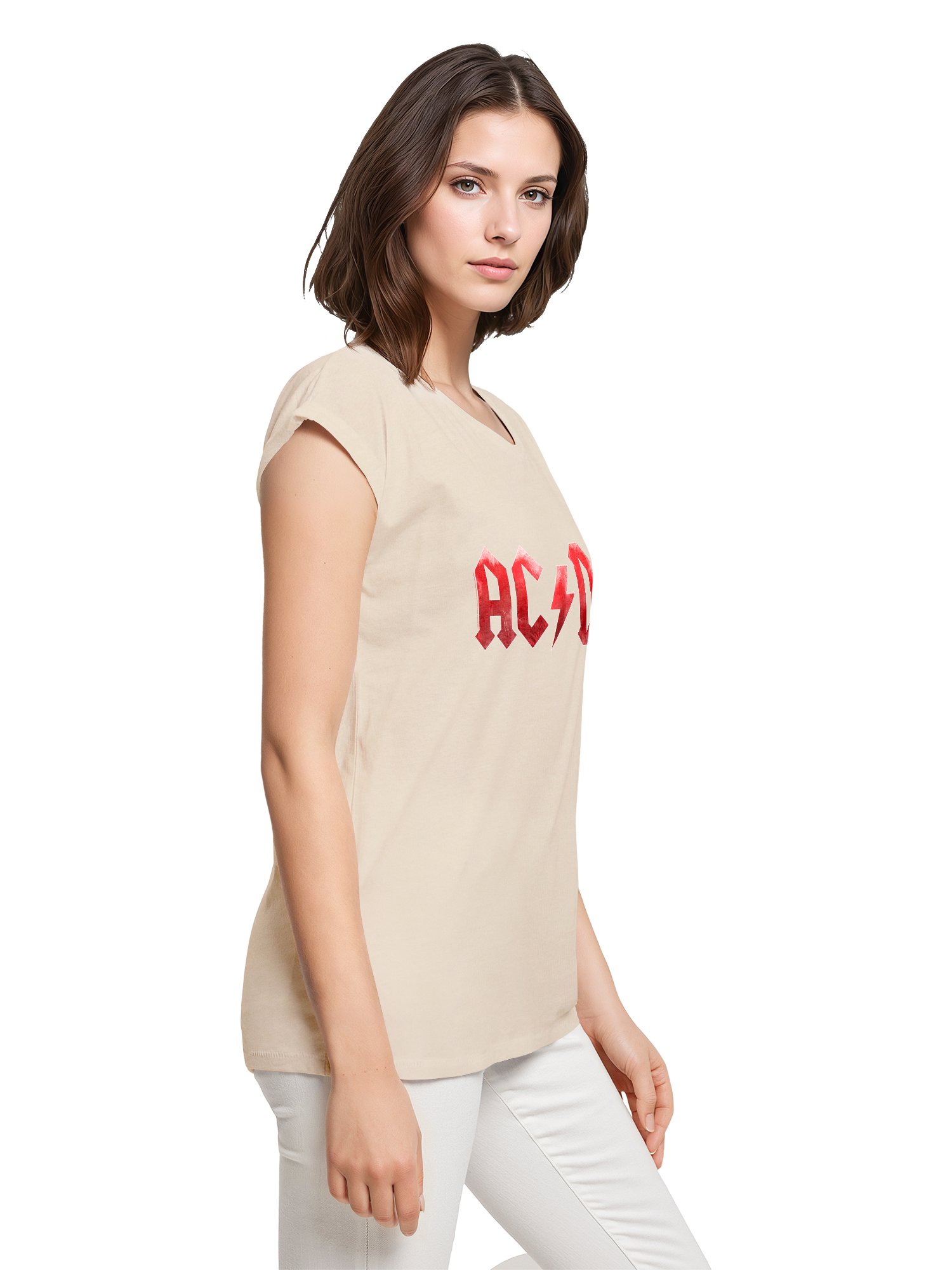 TEE ACDC RED ICE LOGO Damas de hombro extendido